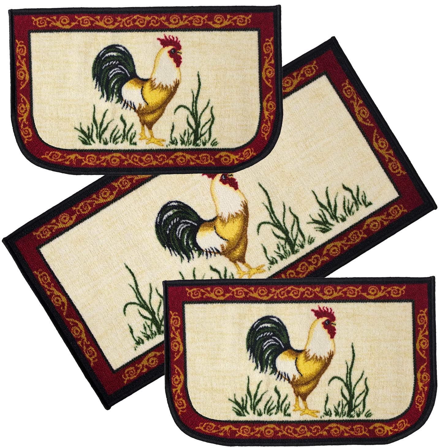 Kashi Home Kitchen Rug, Printed Area Rug, Durable Floor, Door Mat, Farmhouse Non-Slip Carpet Latex Backing Beautiful Design Chef 3pc Set (2 18x30 D Shape & 1 20x40)