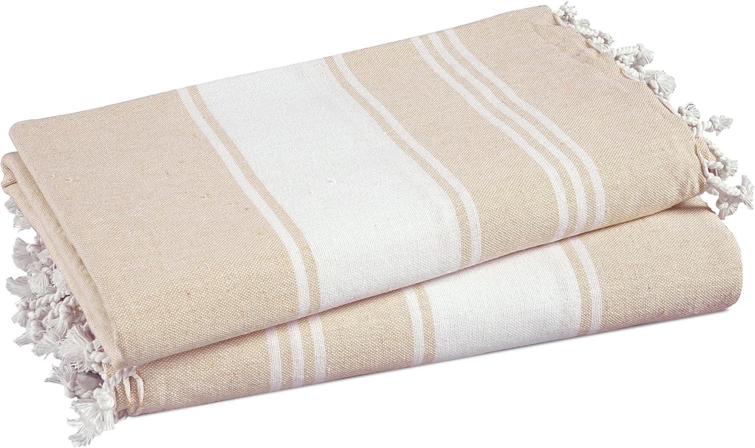 LANE LINEN Oversized Beach Towels, 2 Pack Turkish Towel Set for Adults, Lightweight, Quick Dry, Absorbent & Sand Proof, 39"x71" Pool Towels – Beige