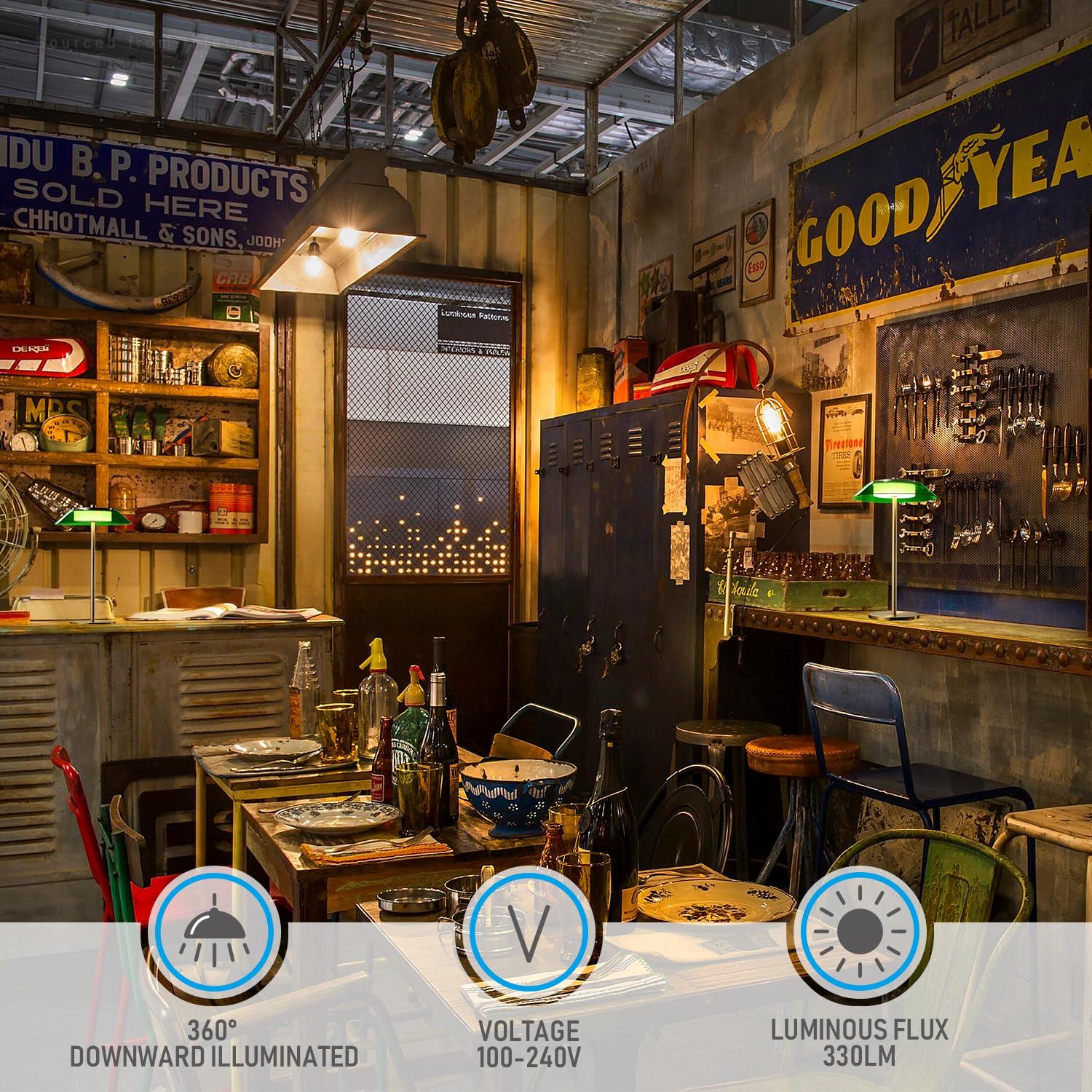 TORCHSTAR Green Glass Desk Lamps with Antique Brass Body, 330LM 3-Step Dimmable, 100-240V Integrated LED Table Lamp for Bedside Living Room, ETL&UL Listed, 3000K Warm White