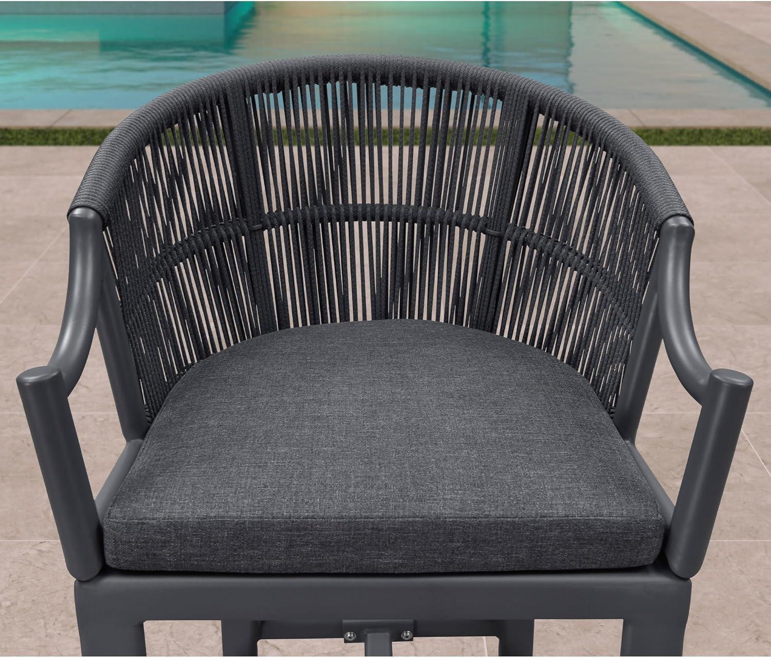 PURPLE LEAF Patio Bar Stools Set of 2 Outdoor Wicker Modern High Bar Chairs Metal Cushioned Barstools with Backs and Ergonomic Armrest for Balcony Garden Indoor Kitchen Island, Gray