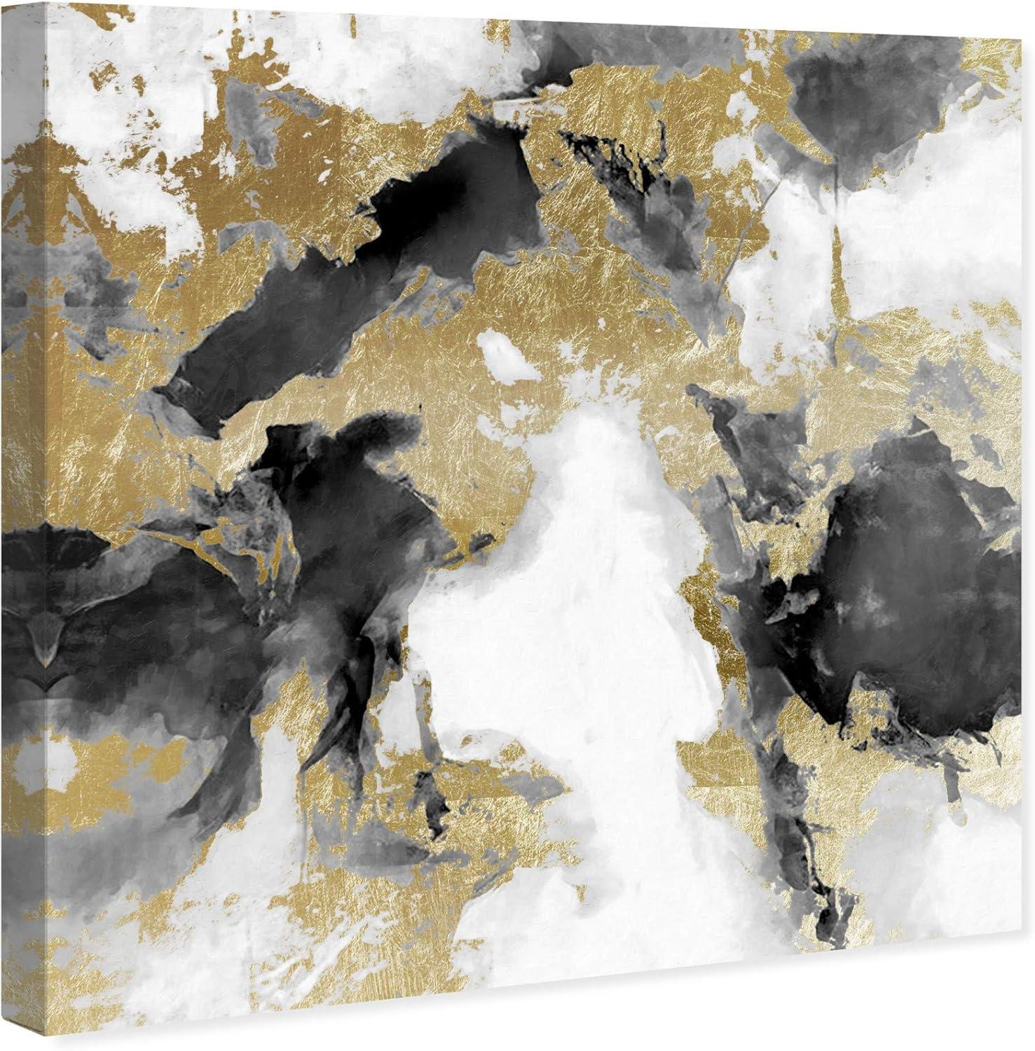 Explosive Shade White and Gold Abstract Canvas Art Print, 12" x 12"