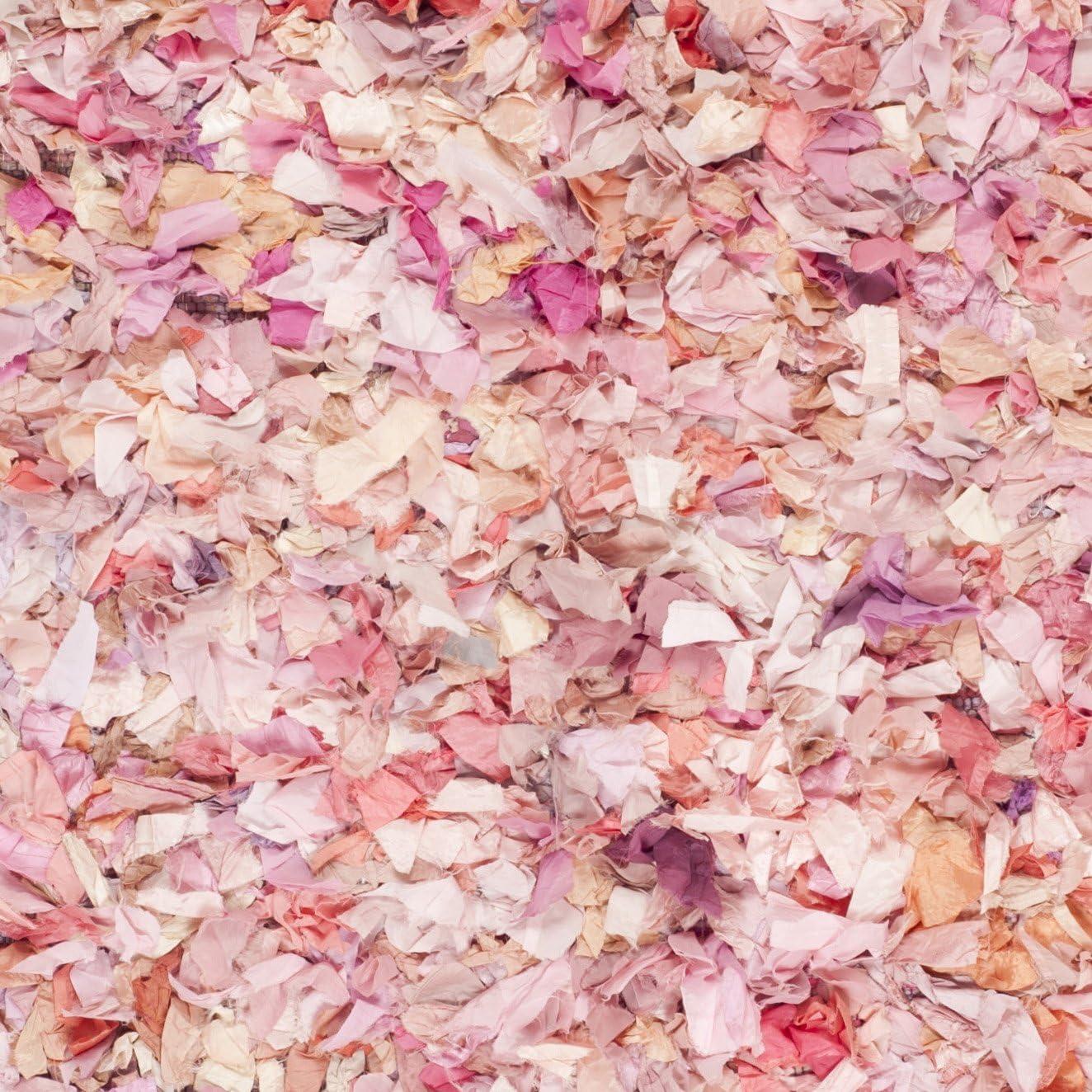 SAFAVIEH Rio Cassandra Confetti Polyester Shag Area Rug, Ivory/Pink, 6' x 6' Square