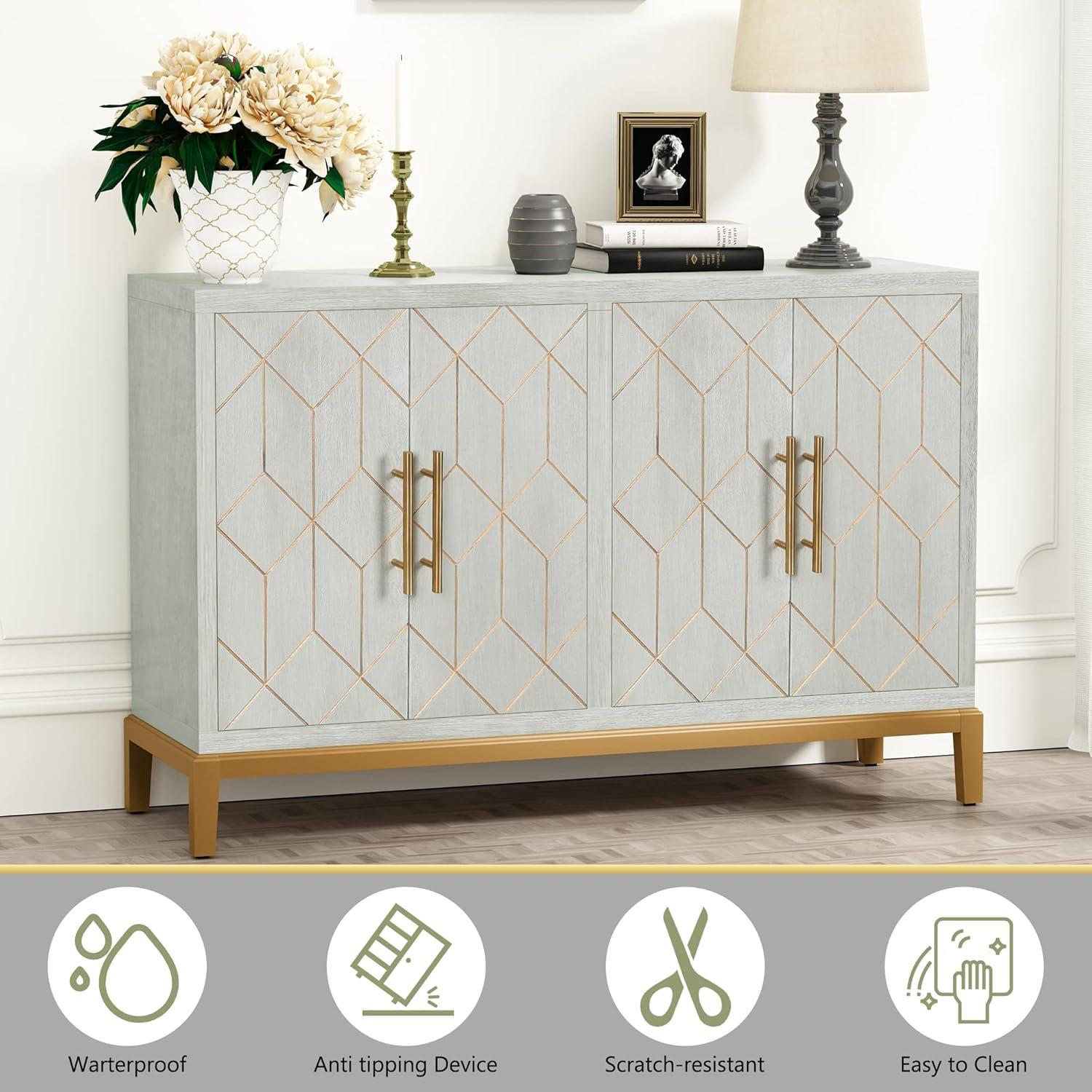 Mercer41 Dieks 48" Sideboard Storage Cabinet with Gold Trim