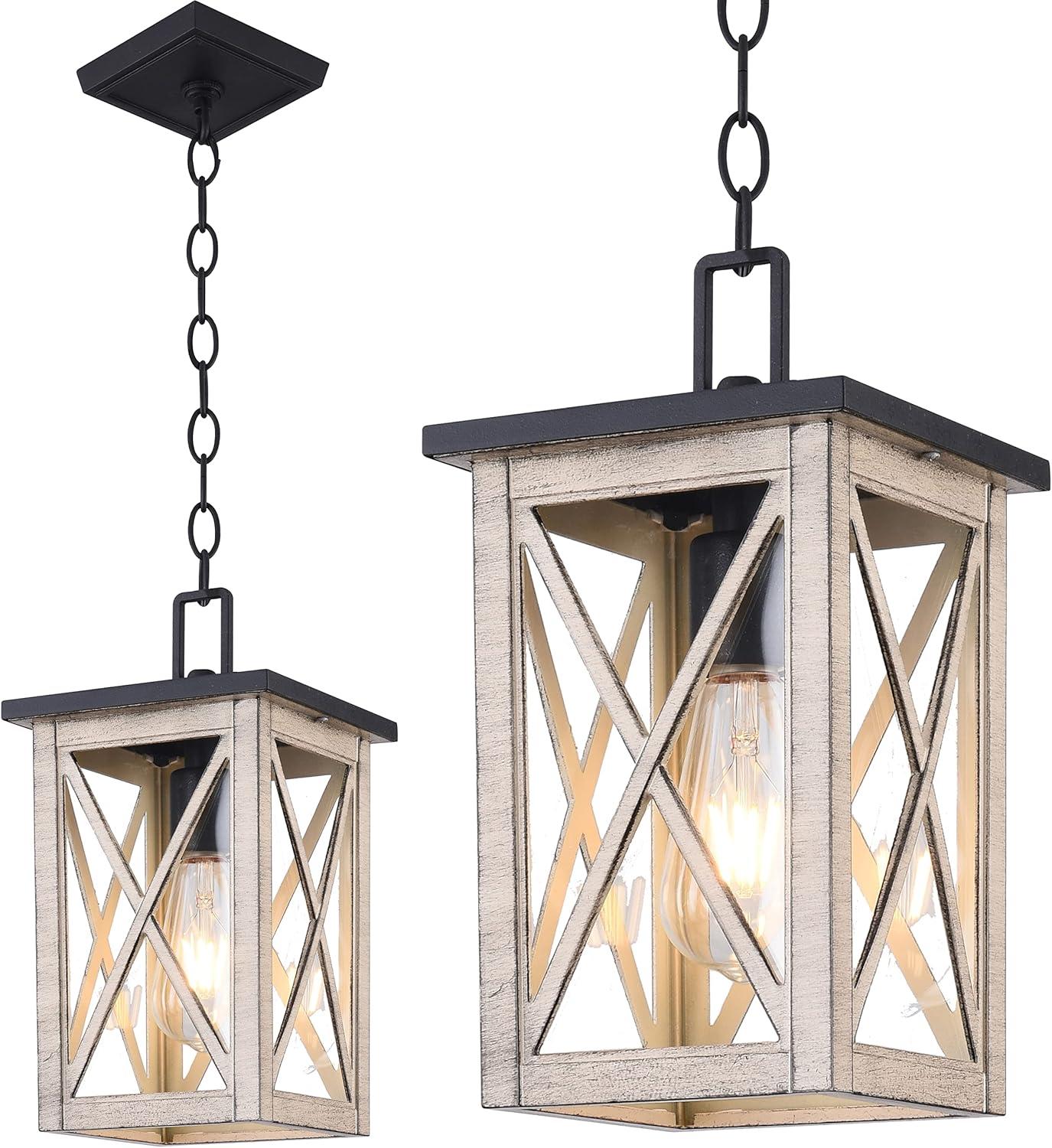 Light Wood Grain Glass Outdoor Pendant Lantern