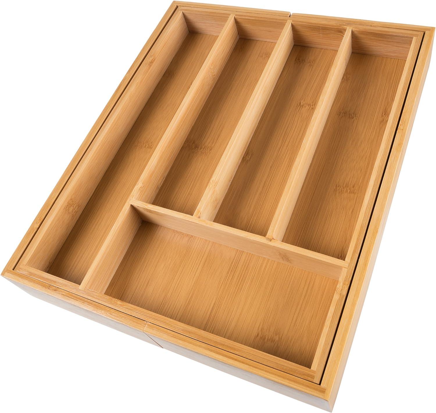 Expandable Bamboo Utensil Drawer Organizer with Adjustable Dividers