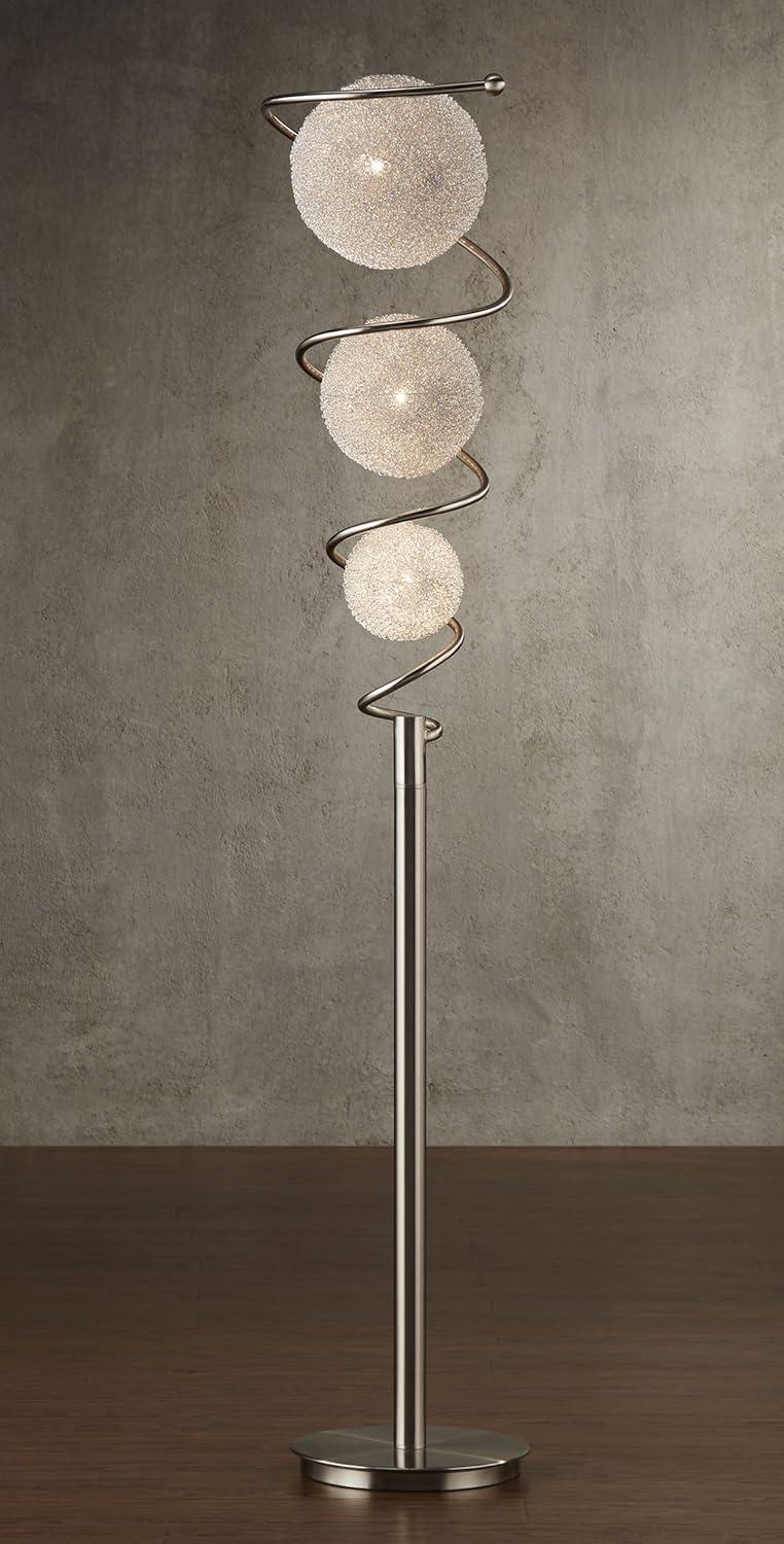 Diya Contemporary 65'' Satin Nickel Floor Lamp with 3 Sparkling Orbs