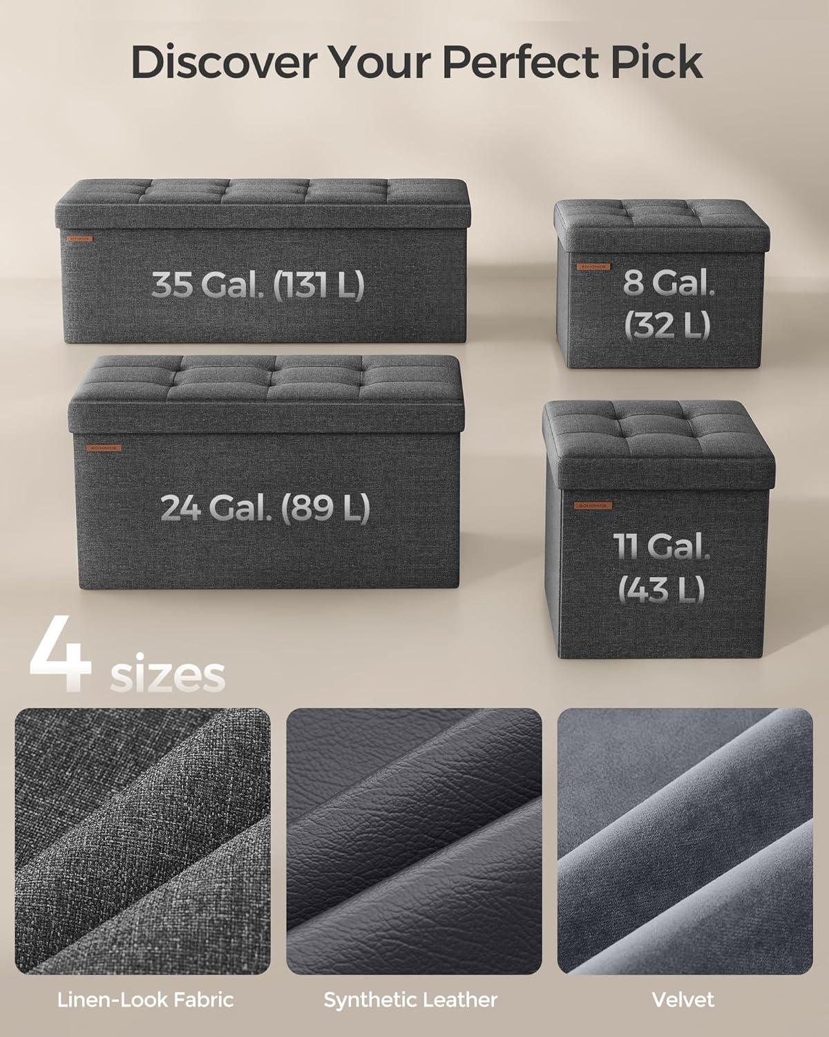 SONGMICS 15 Inches Folding Storage Ottoman Bench, Storage Chest, Foot Rest Stool, Bedroom Bench with Storage, Dark Gray