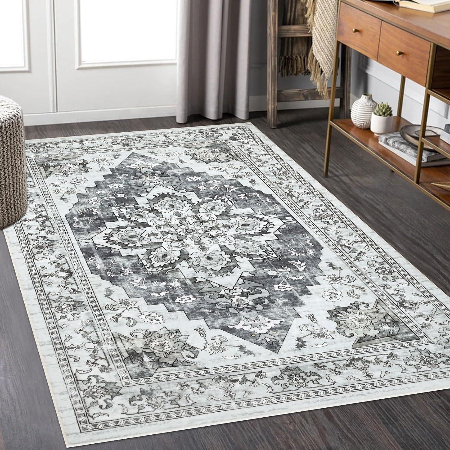 Gray 5' x 7' Vintage Washable Non-Slip Area Rug