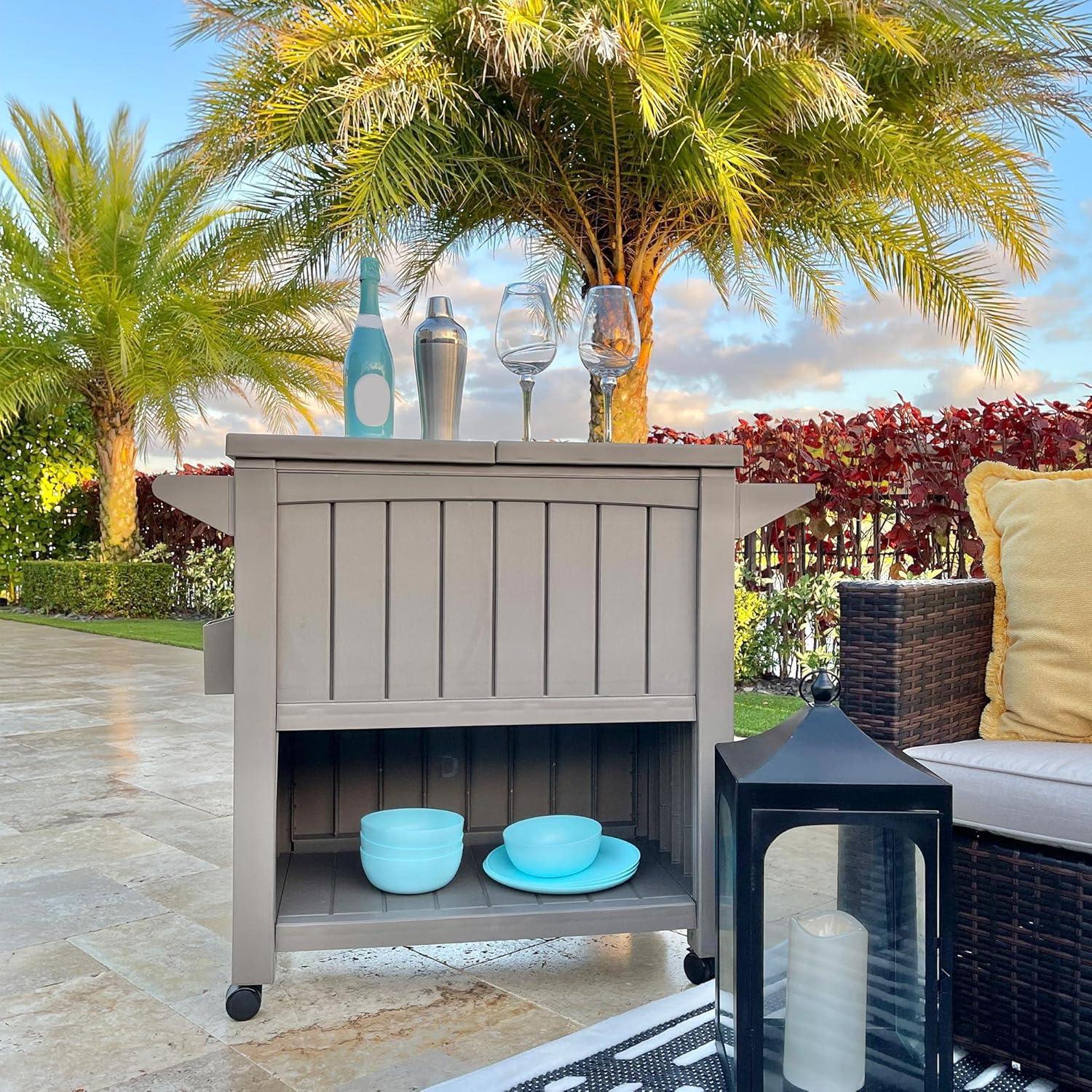 YITAHOME 85 Quart Rolling Cooler Cart with Bottle Opener Drainage, Portable Cooler on Wheels, Outdoor Beverage Cart Ice Chest for Patio Pool Deck Party BBQ Cookouts (Taupe)
