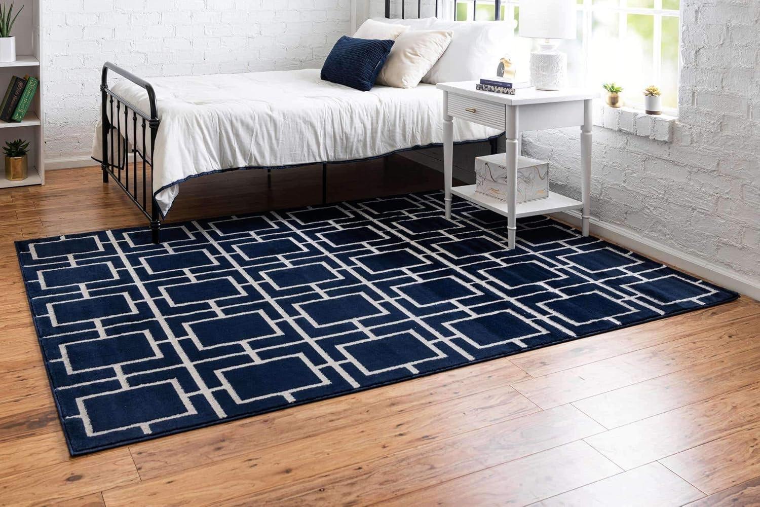 Glam Navy Blue Silver Area Rug