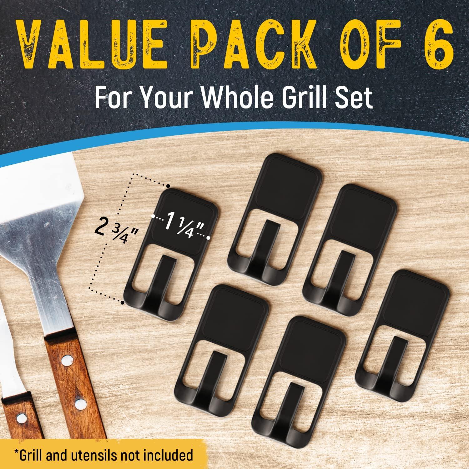 Impresa [6 Pack] Heavy Duty Magnetic Hooks for Hanging Utensils on Your Grill - Heat Resistant Super Strong