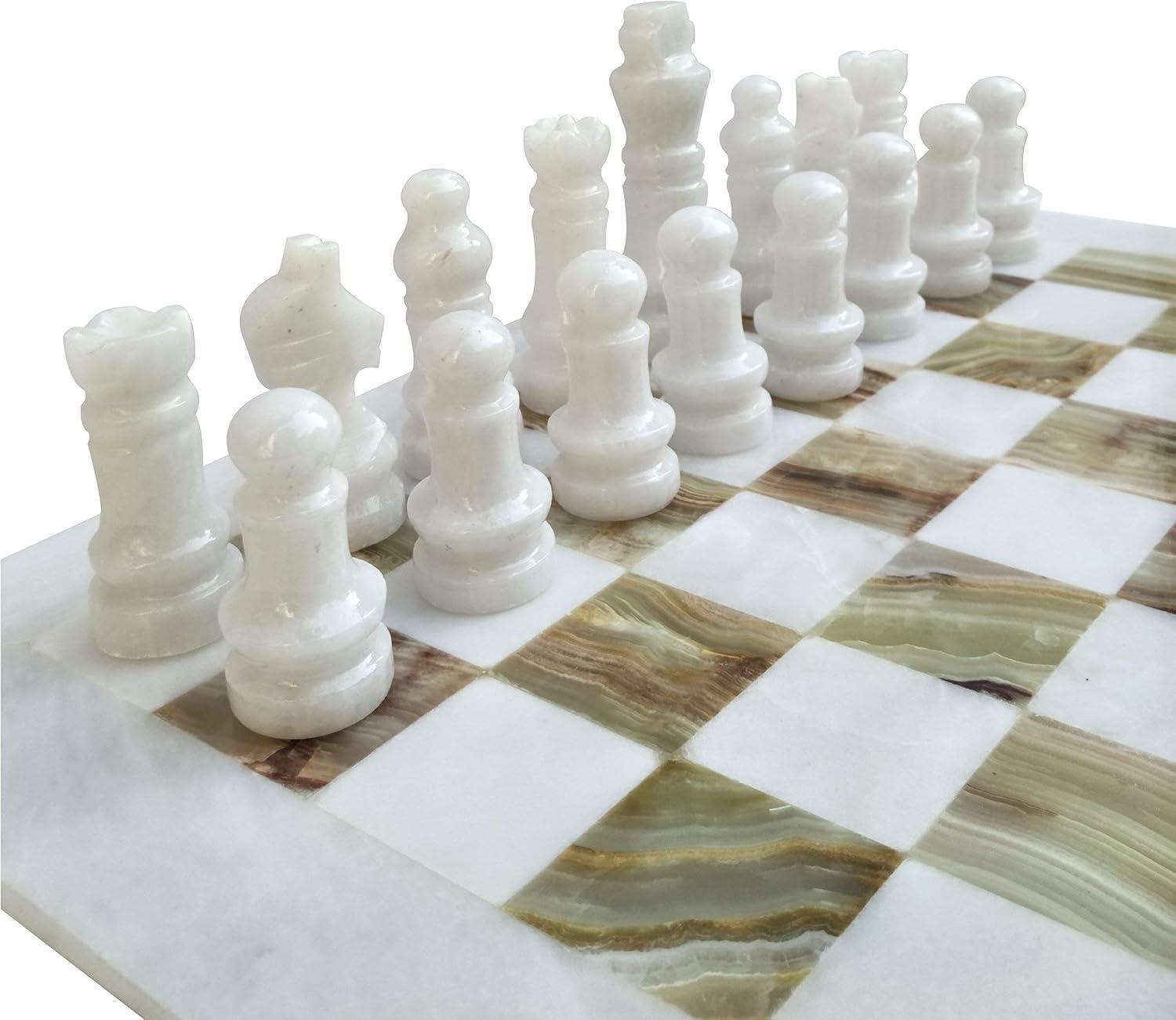 Handmade White and Green Onyx Marble Chess Set