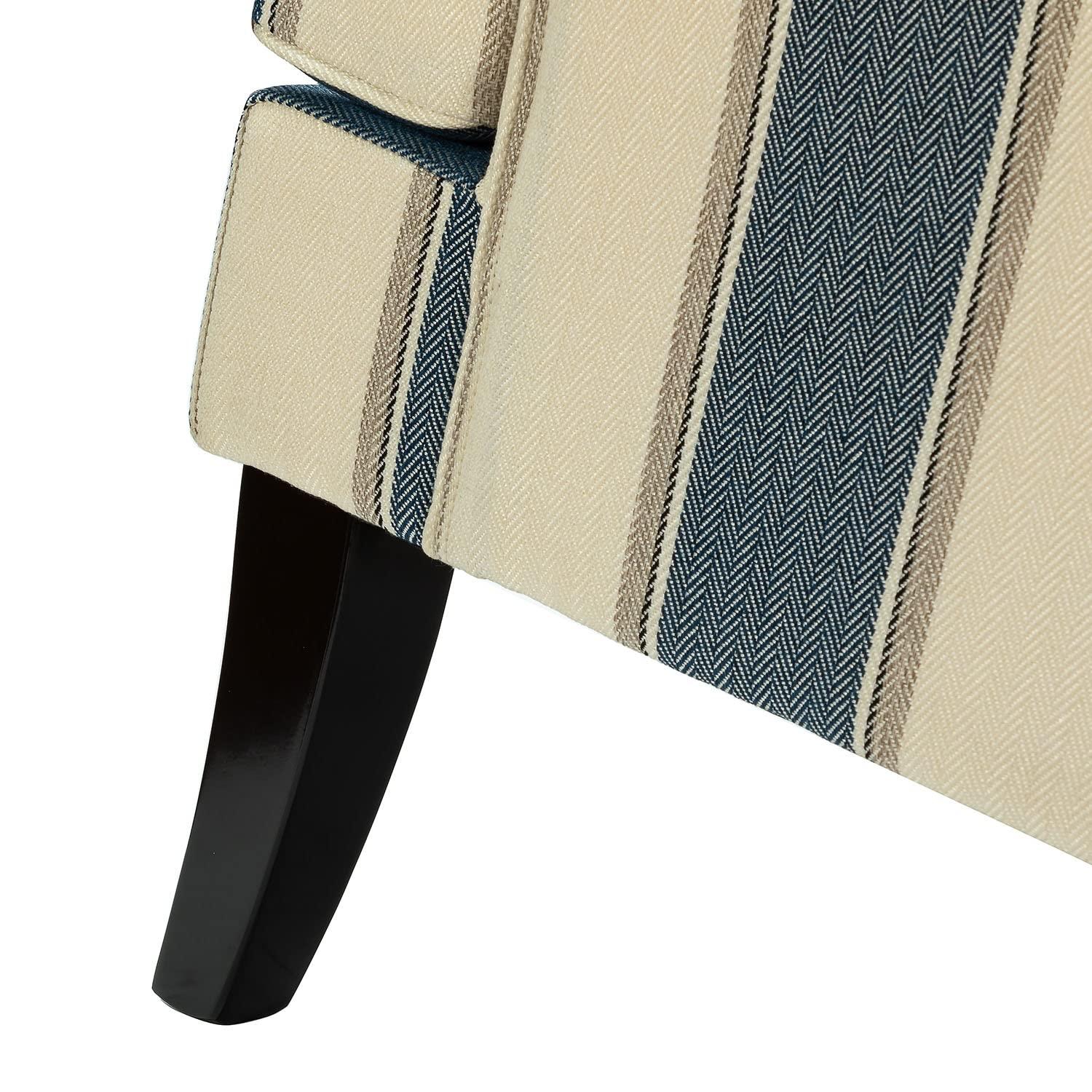 Upholstery Accent Chair Armchair Sofa Couch Lounge Seat Wood Black Legs Nailhead Trim Home Living Room Bedroom Stripe Blue