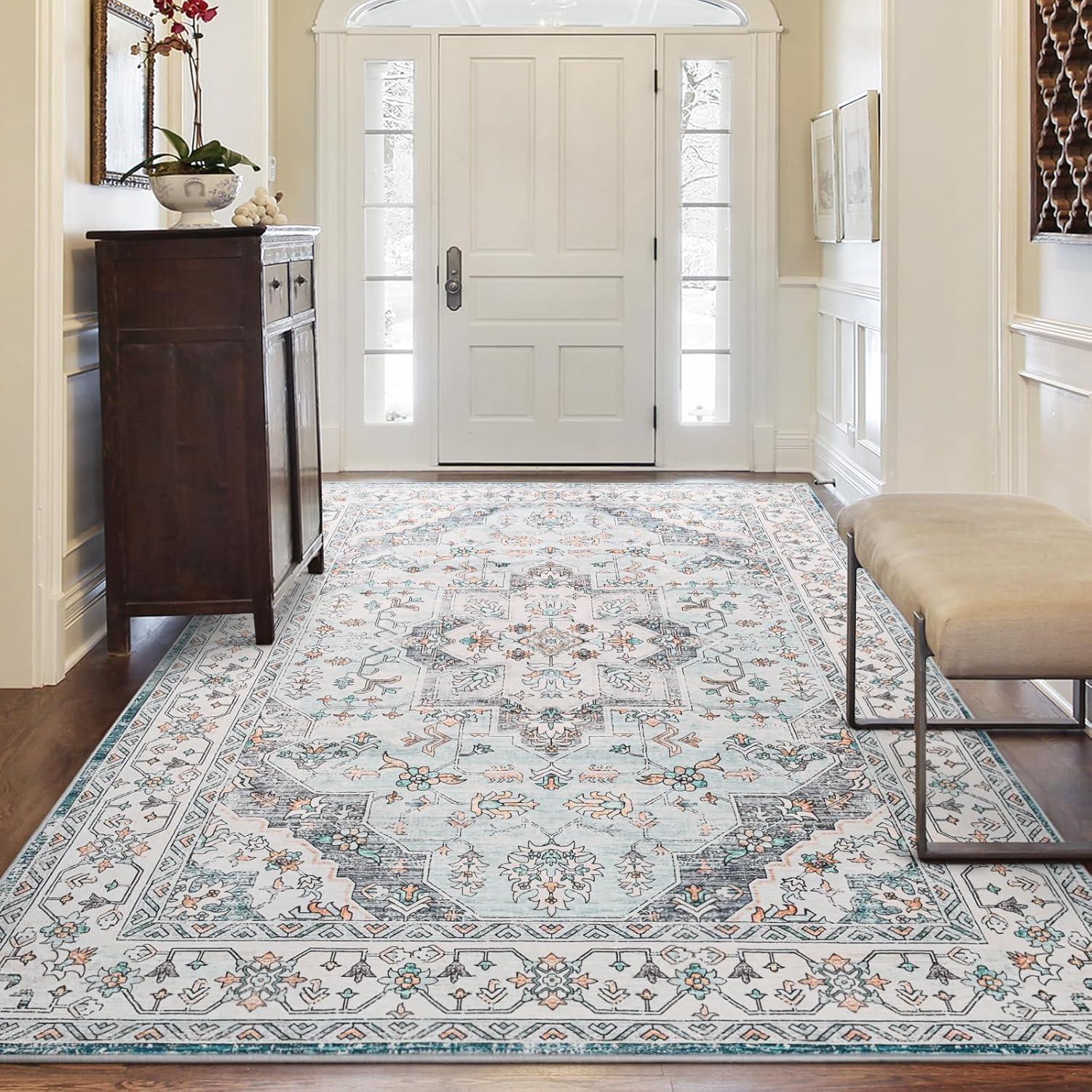 Nuloom Zara Medallion 4x6 Indoor Area Rug for Living Room Bedroom Dining Room Kitchen, Rust/Blue