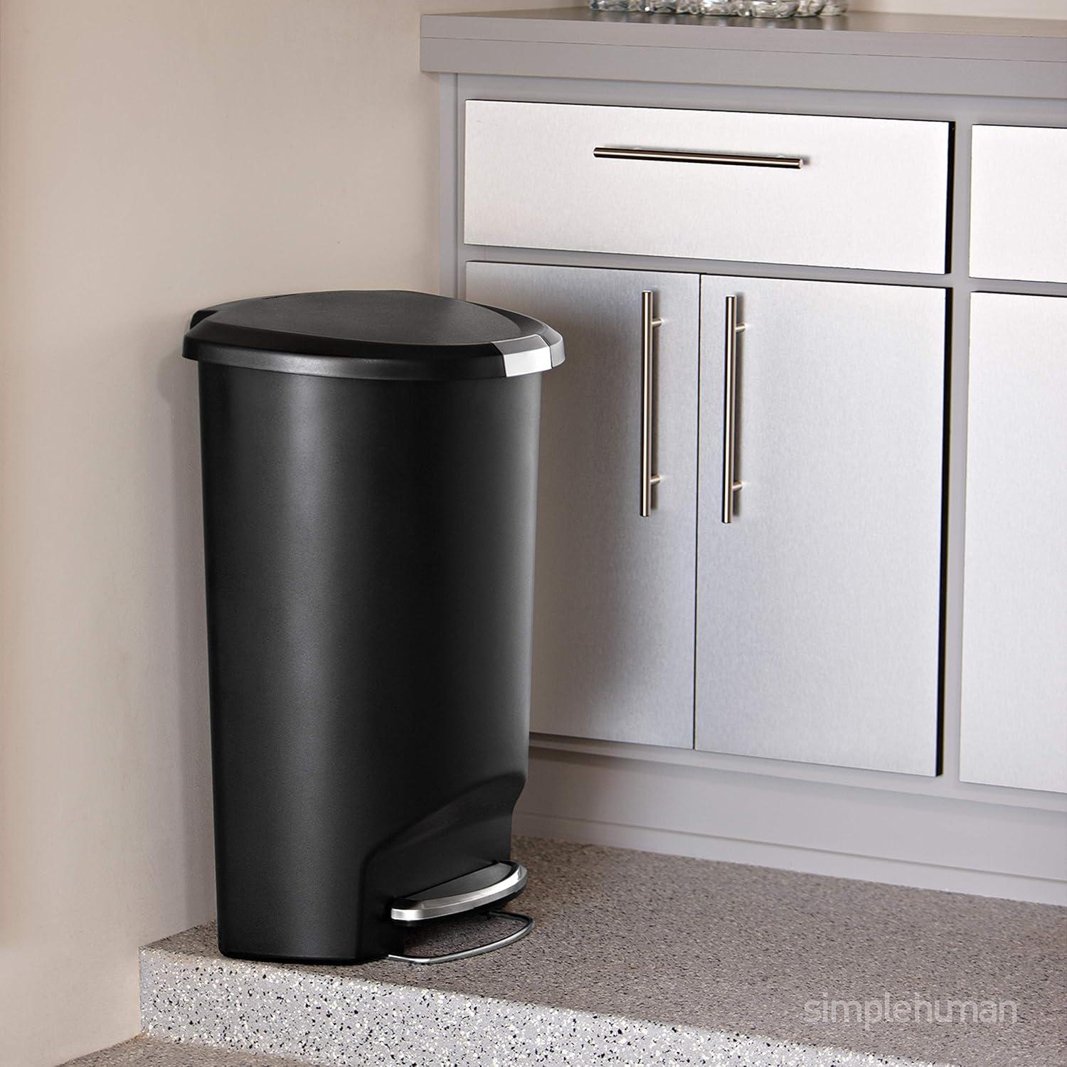 Simplehuman 50 Liter / 13 Gallon Semi-Round Kitchen Step Trash Can with Secure Slide Lock, Plastic