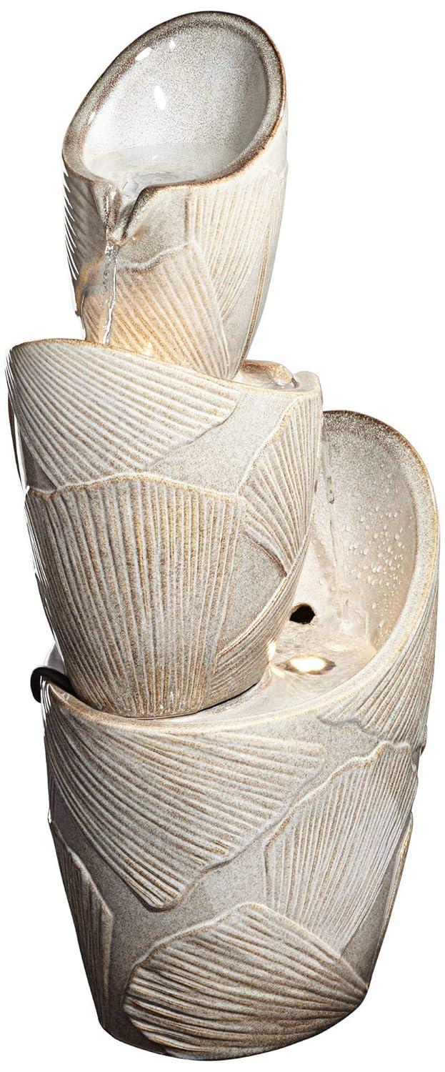 Three Urn 30" High Large Coastal Modern Indoor Outdoor Decor Faux Stone Floor Fountain with Light LED Cascading Outside Garden Patio