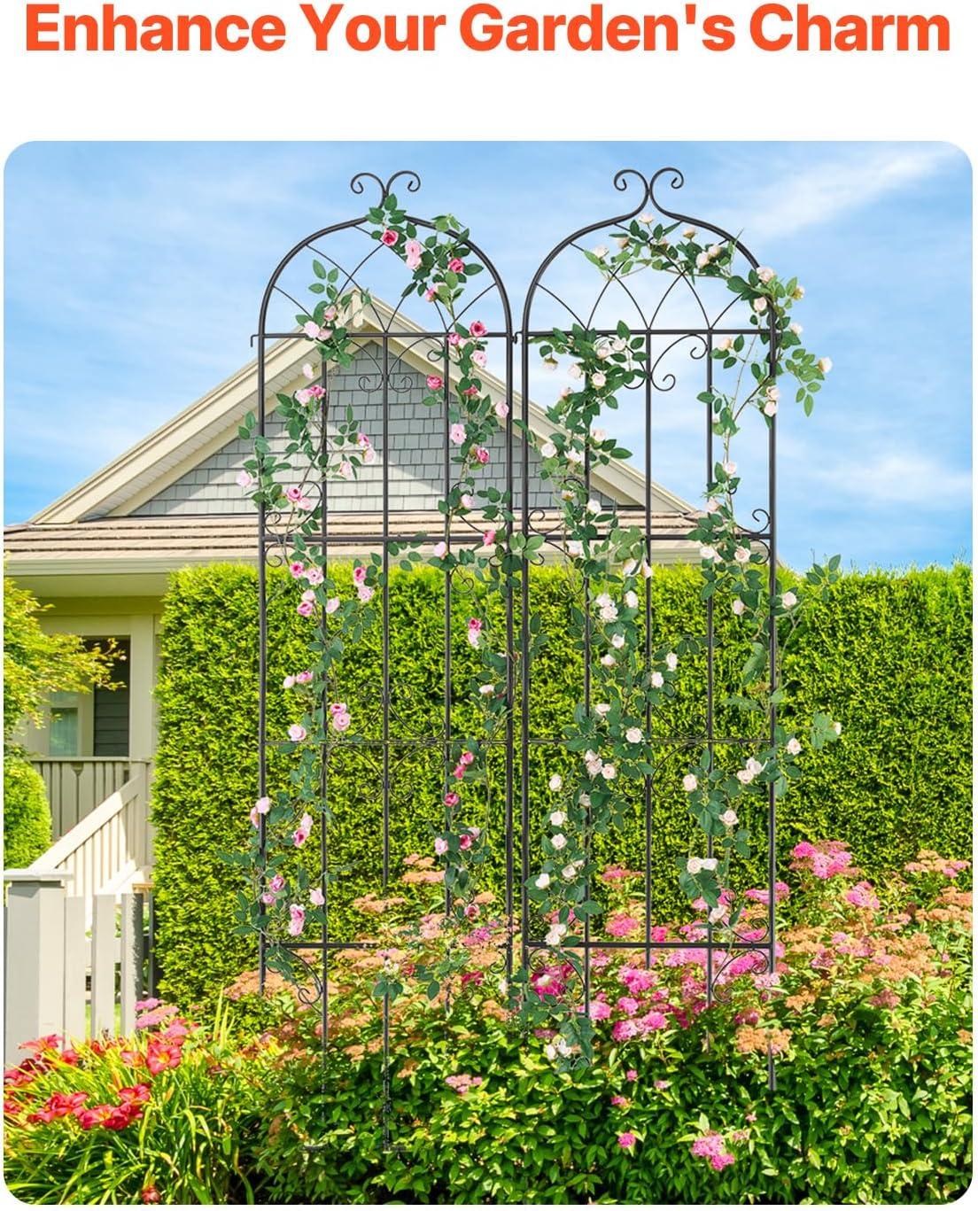 Garden Trellis for Climbing Plants, 60 x 15 in., 2 Packs Rustproof Metal Garden Flower Trellis, Climbing Rose Trellis