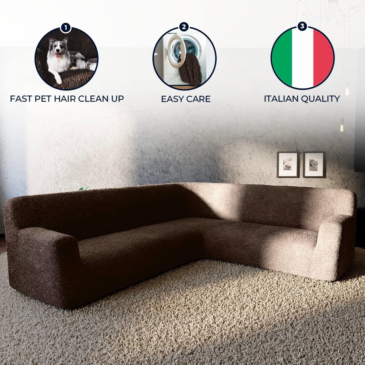 Stretchy Slipcover for Corner Sofa - Easy to Clean & Durable - Microfibra Collection