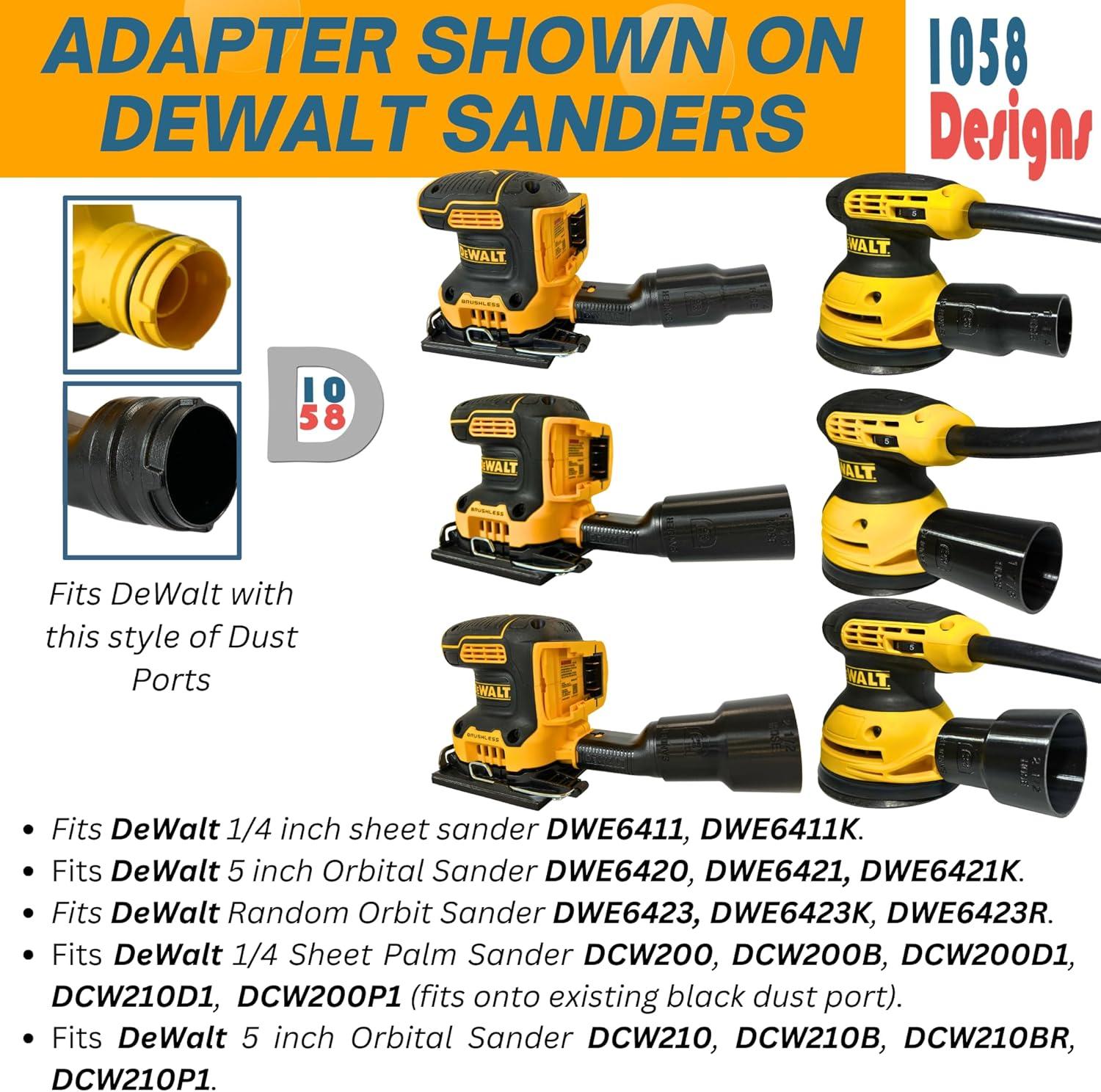 Vacuum Adapter for Dewalt or Craftsman Sanders - Dust Collection - Galactic Gadgets 1-1/4in - Black