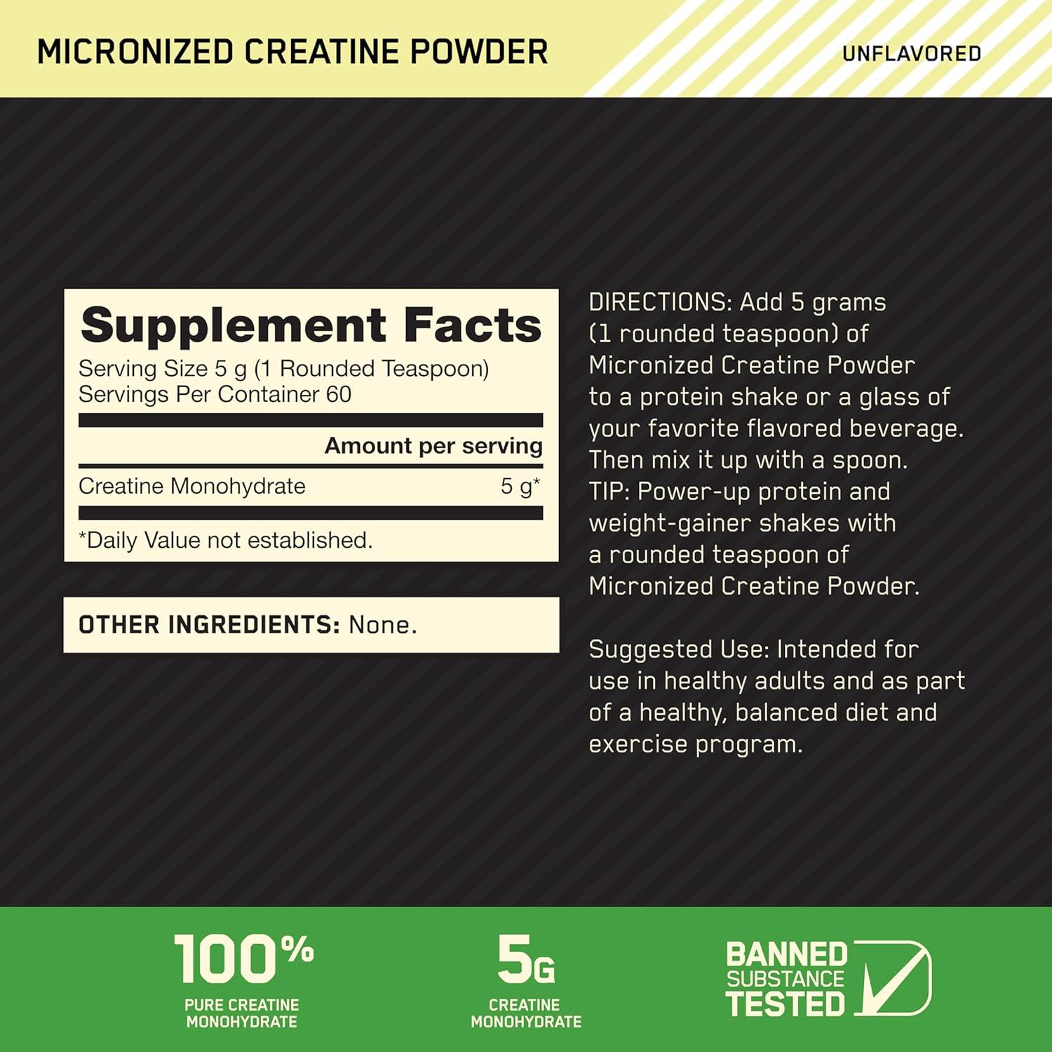 Optimum Nutrition Creatine Sports Nutrition Supplement Powder - 300g: Energy, Dieting, Powder Form