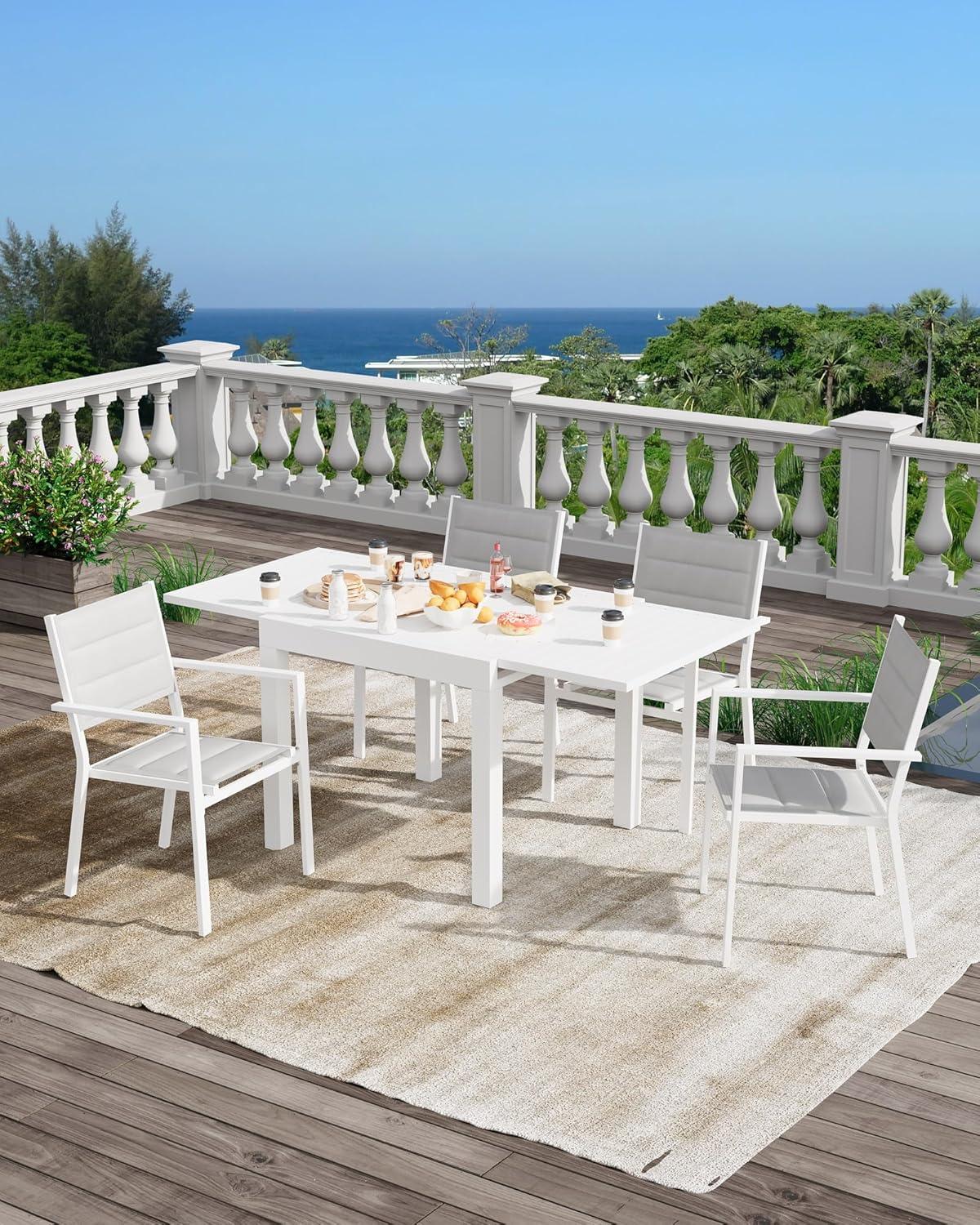 Garvee Expandable Outdoor Dining Table – Adjustable Patio Table for 4-6 People, Durable Aluminum Slat Frame for Backyard, Deck, and Porch, White
