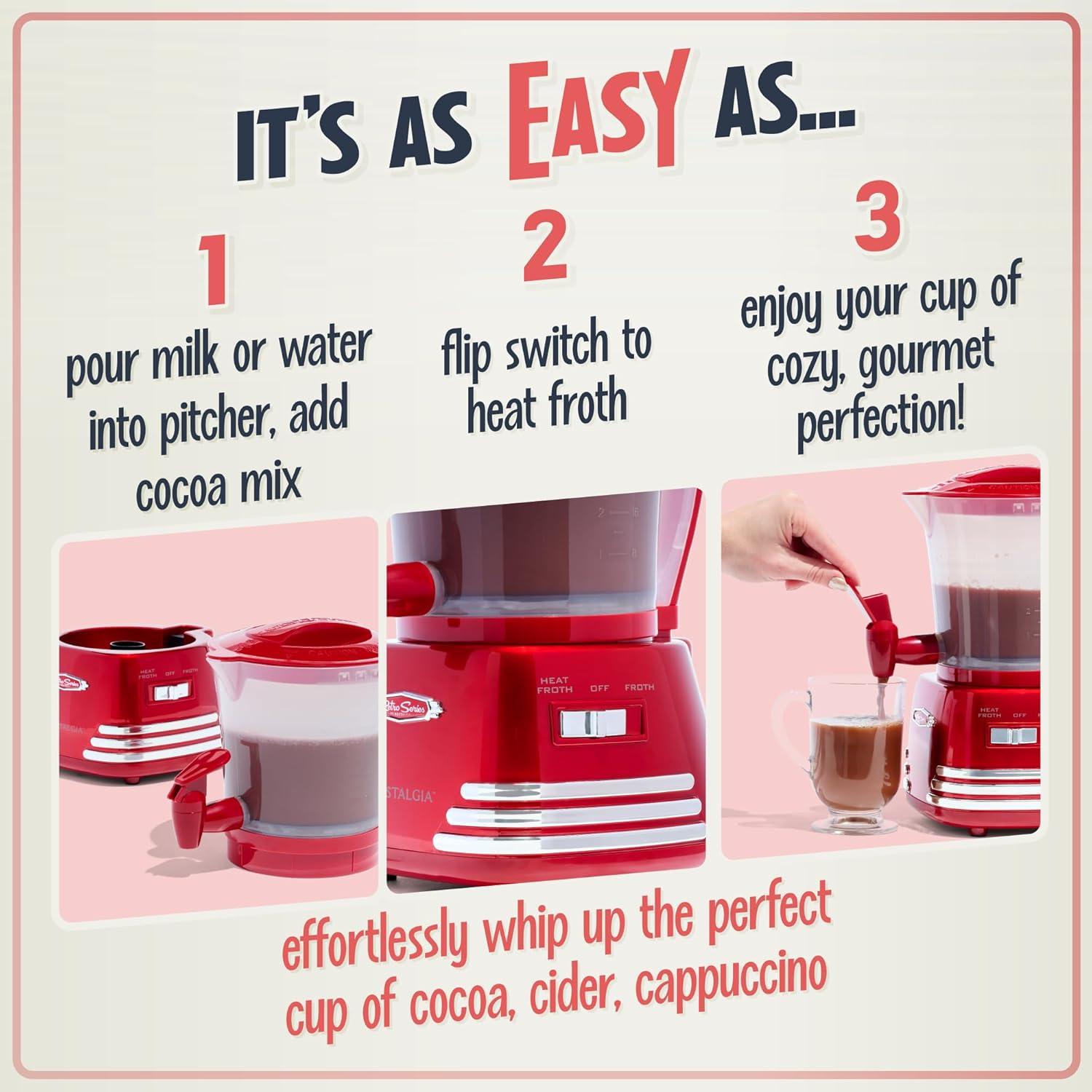 Nostalgia Retro 32-Ounce Hot Chocolate, Milk Frother, Cappuccino, Mocha, Latte Maker and Dispenser