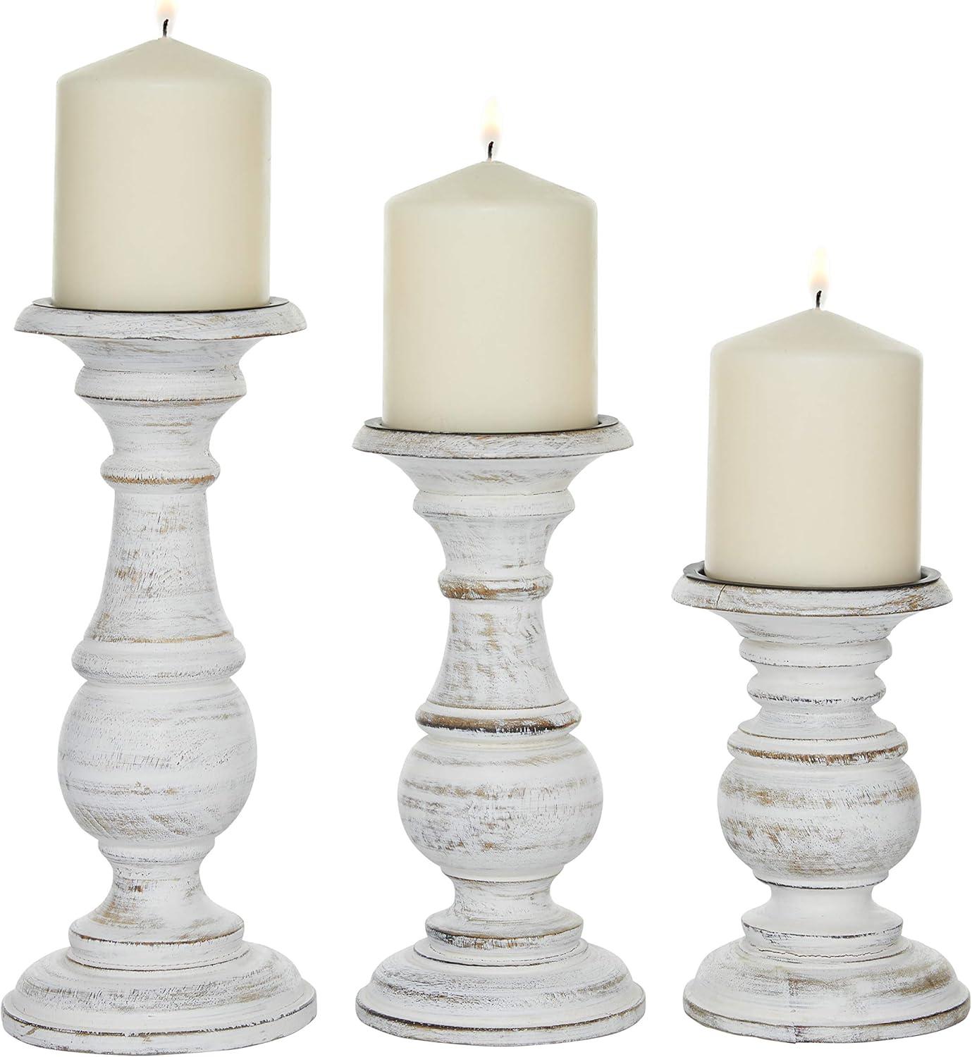 Set of 3 Rustic Pillar Candle Holder White - Olivia & May: Elegant Mango Wood, Sturdy Base, Indoor Use