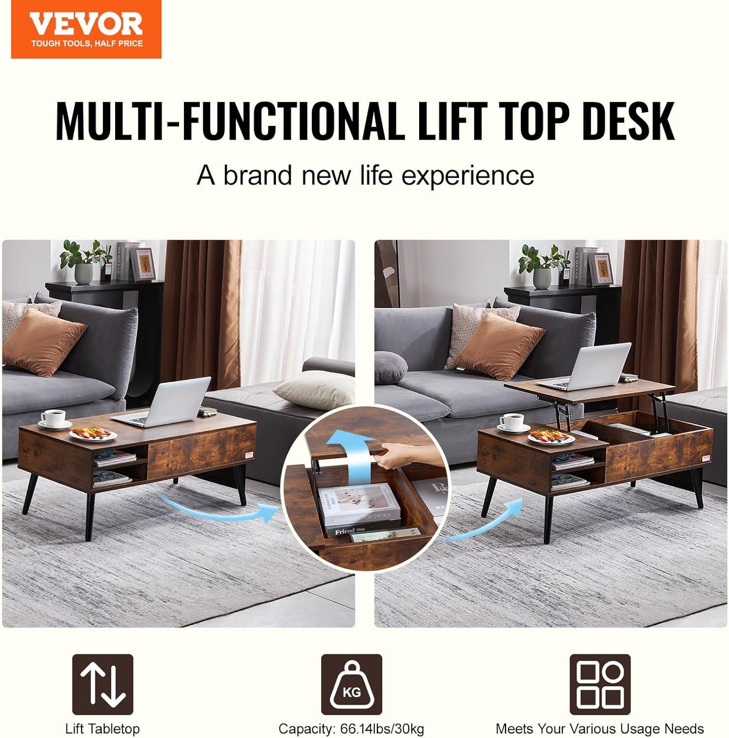 George Oliver George Oliver Lift Top Coffee Table 39.4 in Rectangle Coffee Table for Living Room Brown