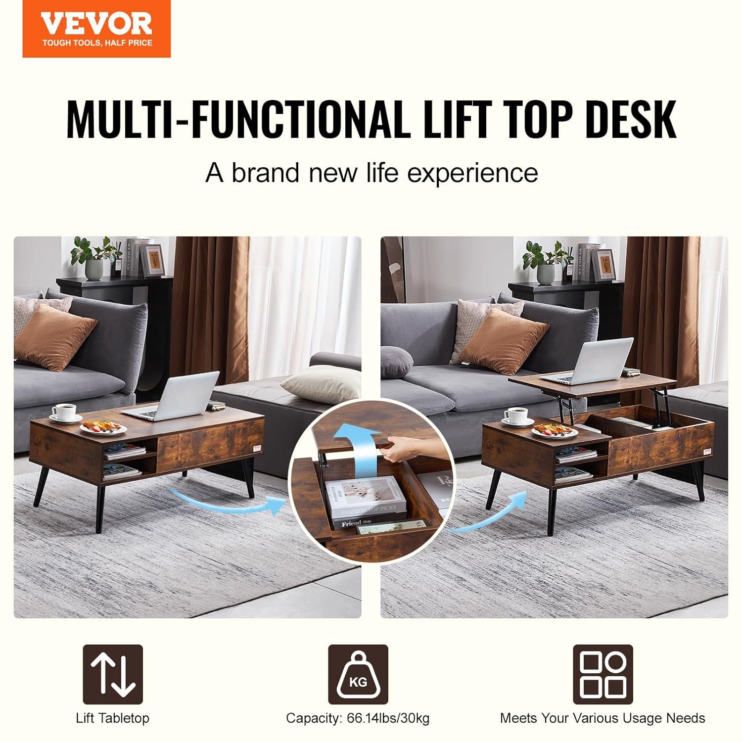 George Oliver George Oliver Lift Top Coffee Table 39.4 in Rectangle Coffee Table for Living Room Brown