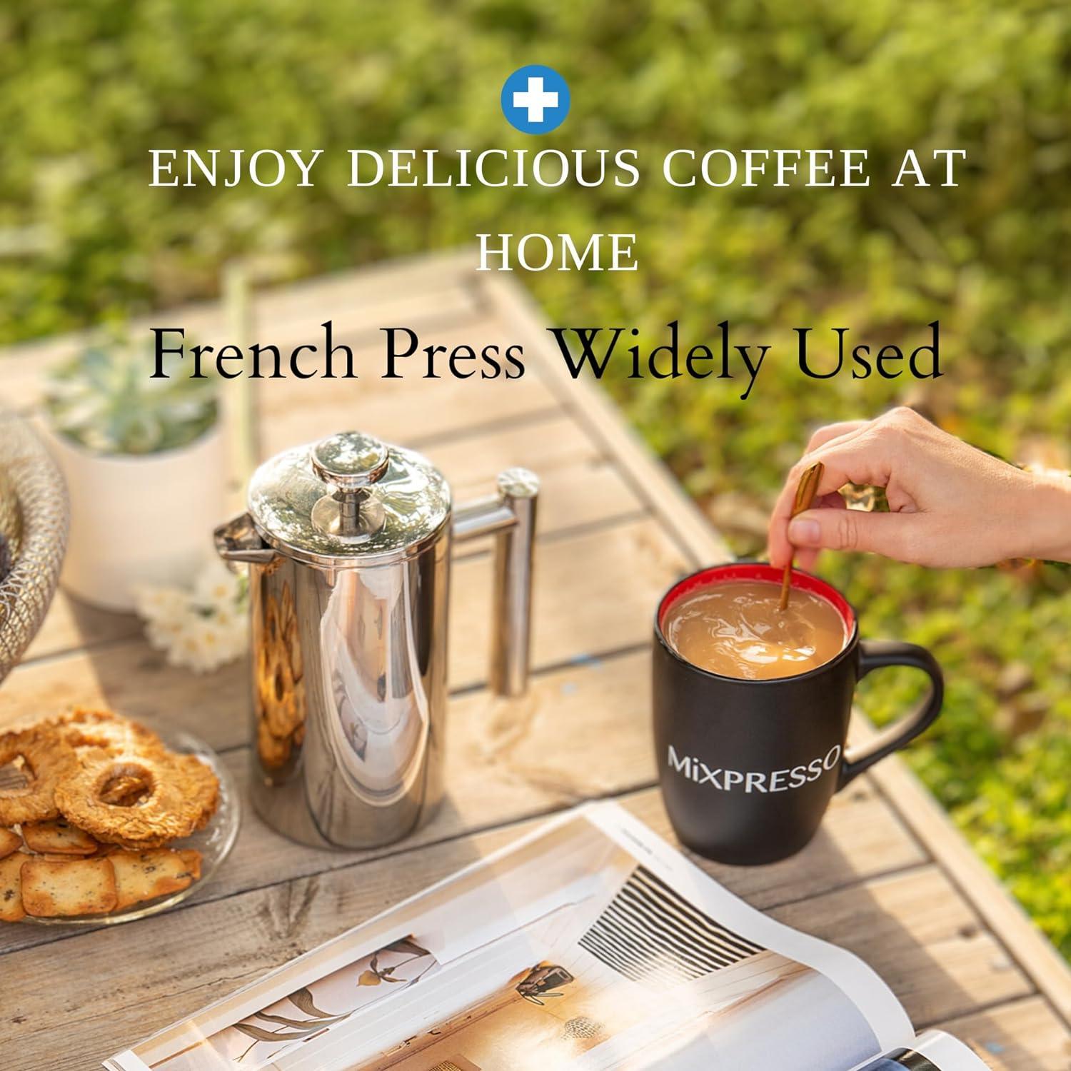 Mixpresso Stainless Steel French Press Coffee Maker 27 Oz 800 ml, Double Wall Metal Insulation Coffee Press & Tea Brewer Easy Clean And Easy Press Strong Quality Coffee Press.