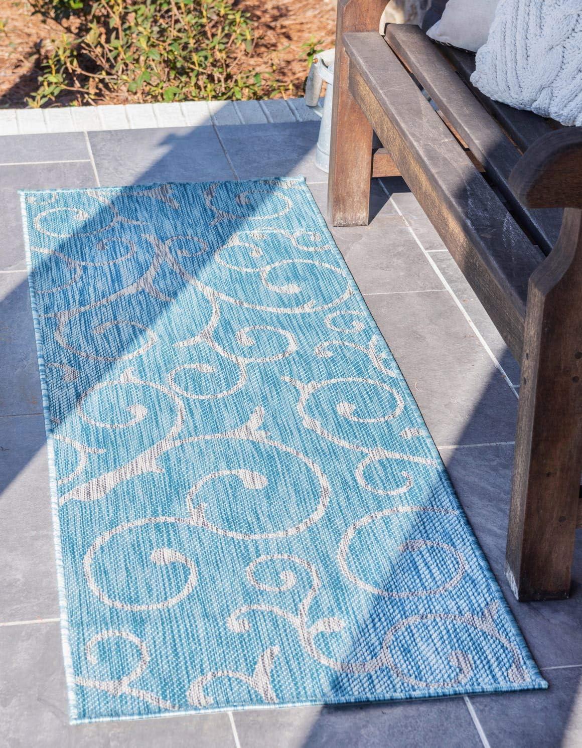 Unique Loom Outdoor Botanical Curl Damask Woven Area Rug