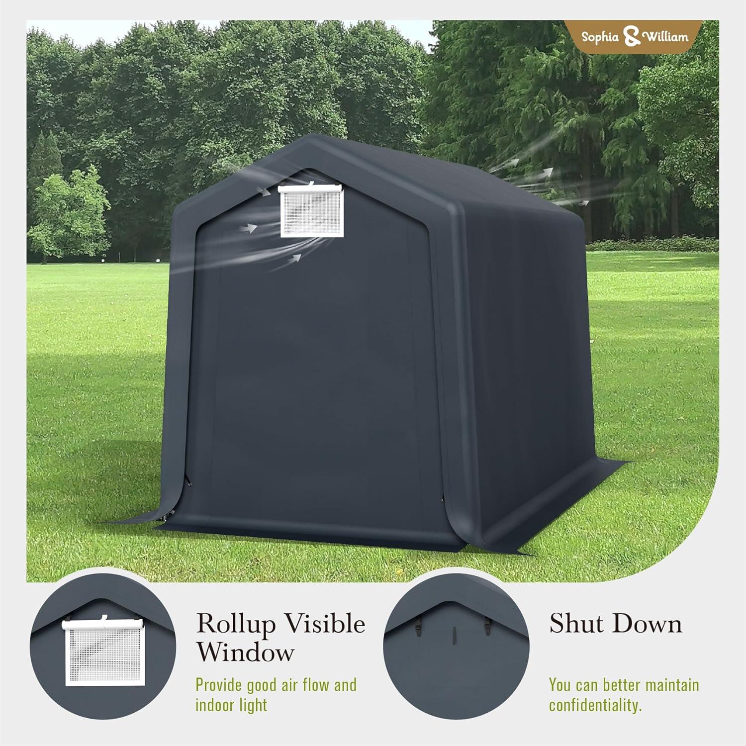 Alpha Joy 8 x 12 x 7.3ft Outdoor Storage Shed Heavy Duty Portable Carport Canopy Shelter, for Bike, Motorcycle, Garden Storage