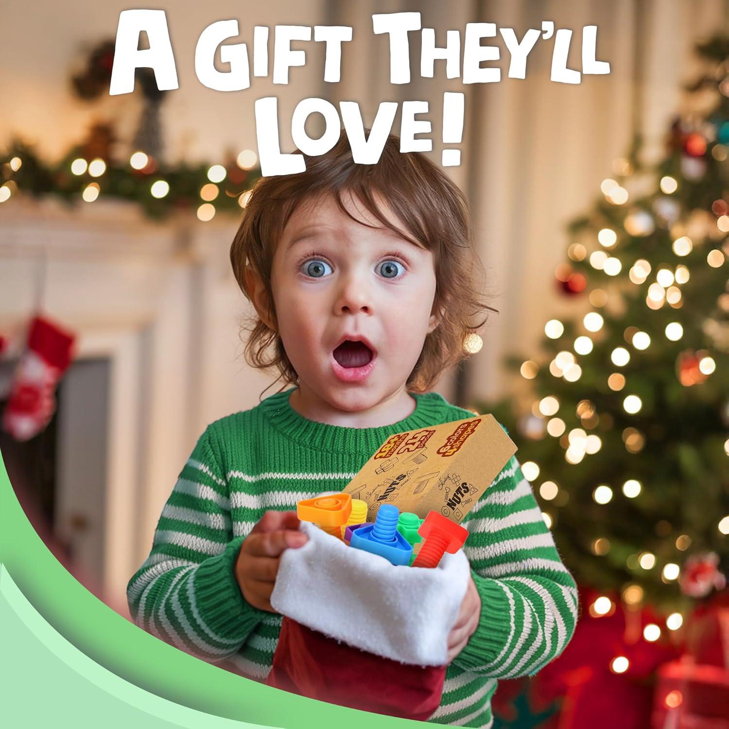 Skoolzy Nuts and Bolts 24 Piece Toy_Building_Block Set Sensory Occupational Therapy STEM for Baby Toddler Toys & Kids, Includes eBook