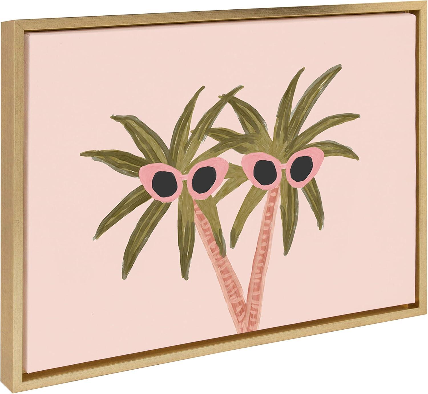 18" x 24" Sylvie Palm Trees And Sun Framed Canvas By Kendra Dandy: DesignOvation Wall Decor