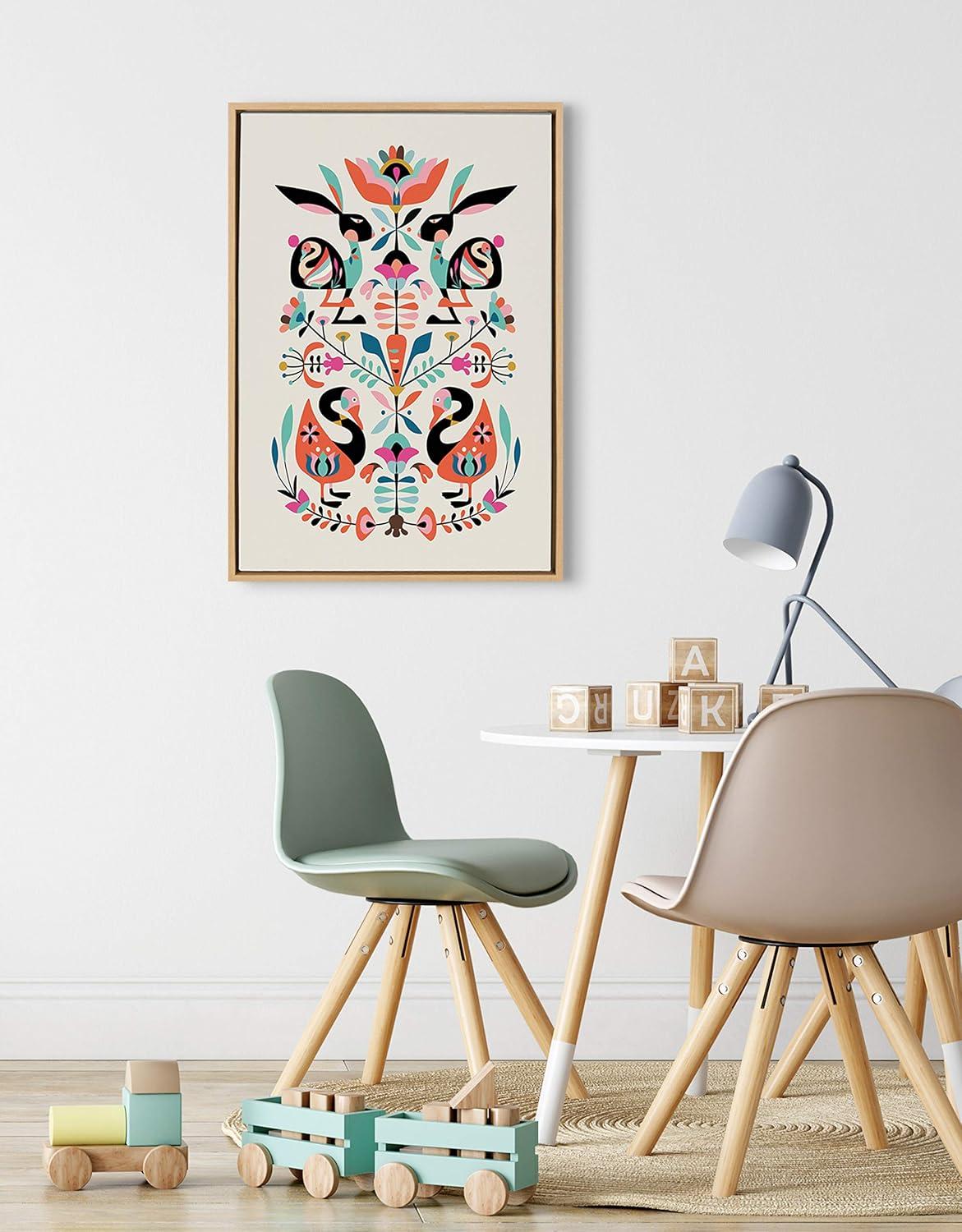 23" x 33" Sylvie Floral Bunny Framed Canvas Wall Art by Rachel Lee Natural - Kate and Laurel: Rachel Lee Design, Modern Decor