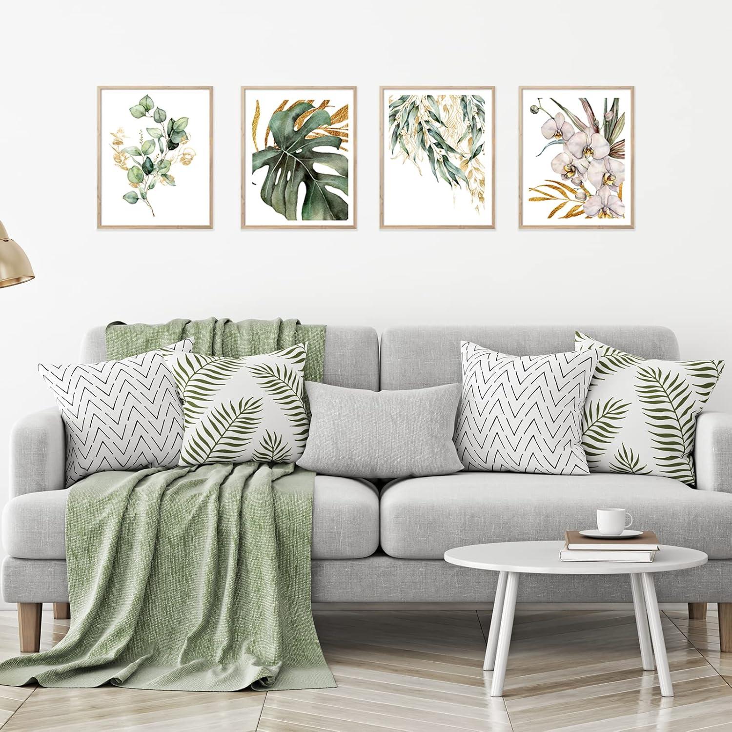 Botanical Gold and Green Watercolor Canvas Prints Set of 4