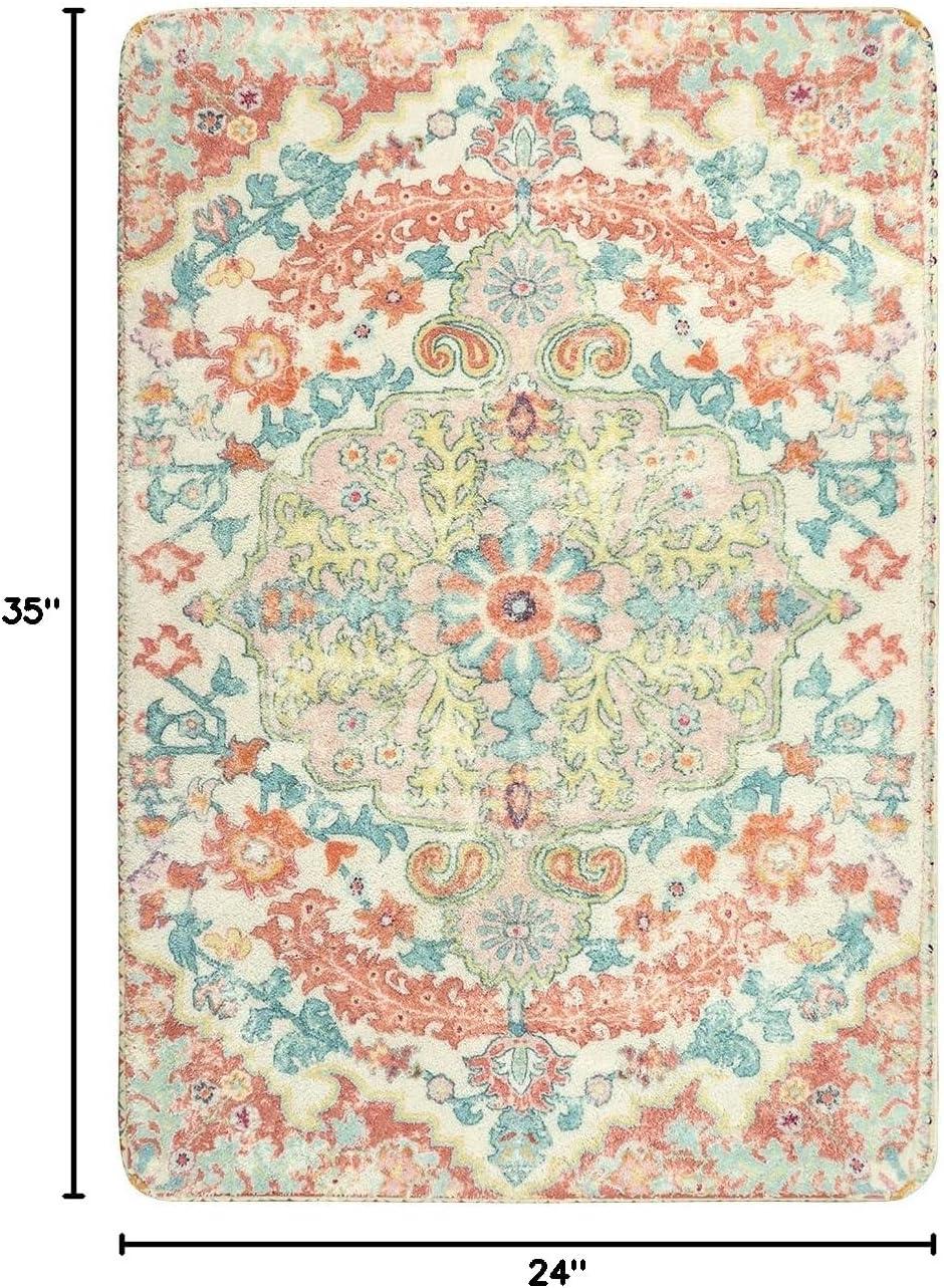 Moynesa 2'x3' Bohemian Area Rug, 2x3ft Small Boho Washable Bathroom Entryway Kitchen Rug,Floral Medallion Non Slip Pet Friendly Vintage Throw Carpet for Front Door Sink Living Room Bedroom, Orange