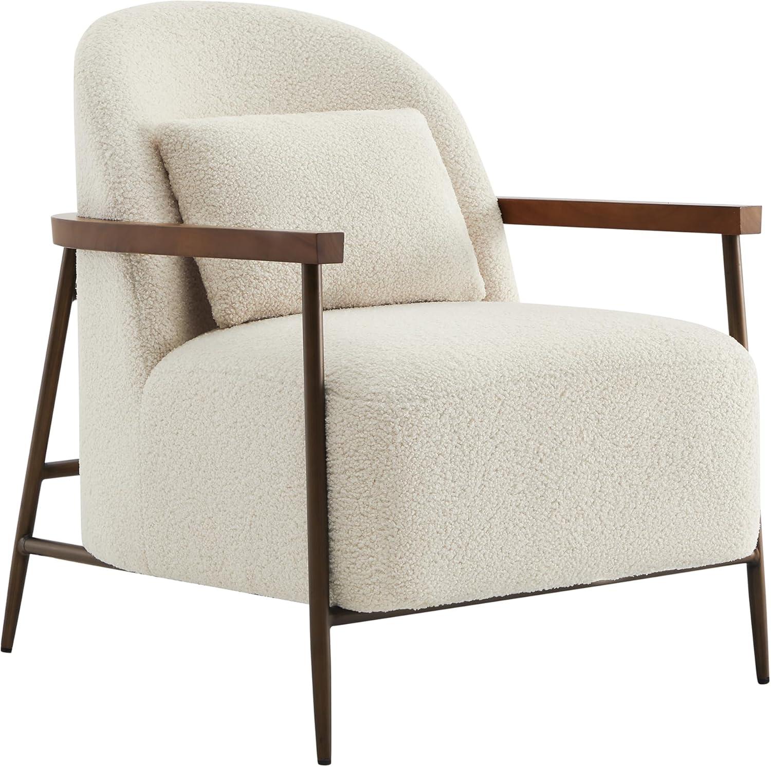 Quiteria Camel Fabric Accent Chair with Solid Wood and Metal Frame