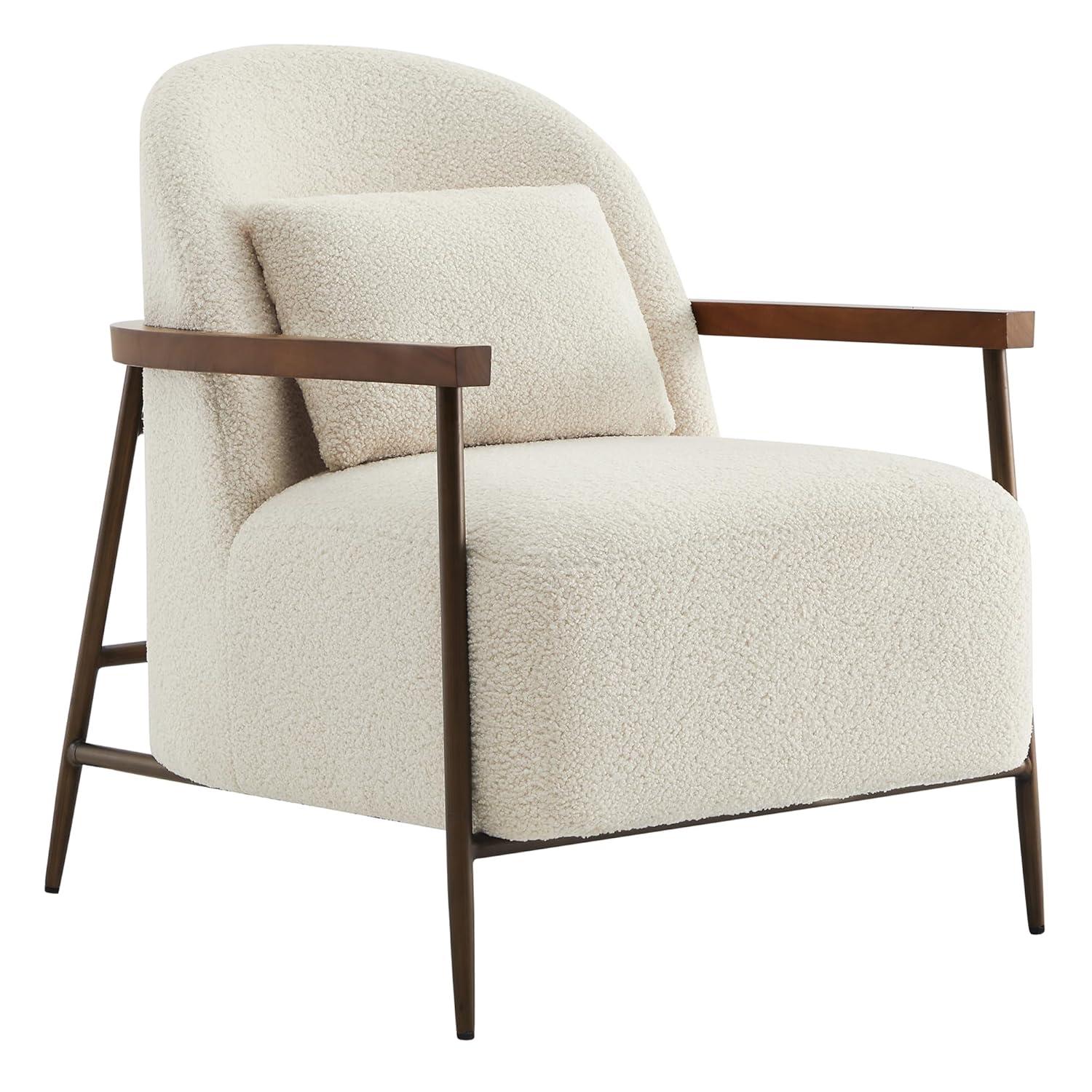 Quiteria Camel Fabric Accent Chair with Solid Wood and Metal Frame