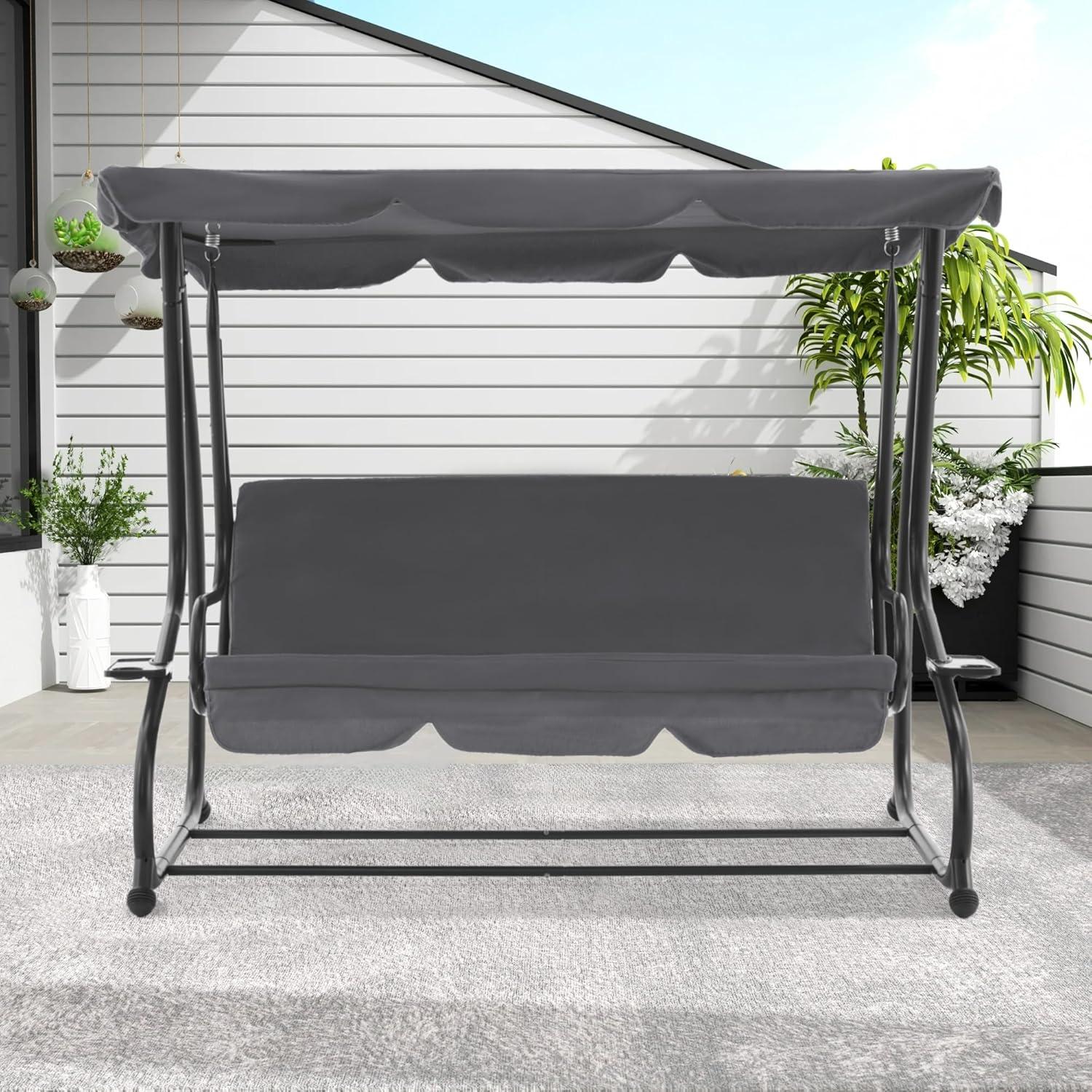 MCombo 3 Seat Patio Swing Chair, Outdoor Swing with Adjustable Canopy, Porch Swing