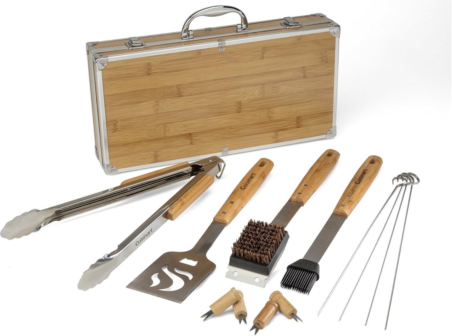 13-Piece Stainless Steel Grill Tool Set with Bamboo Handles