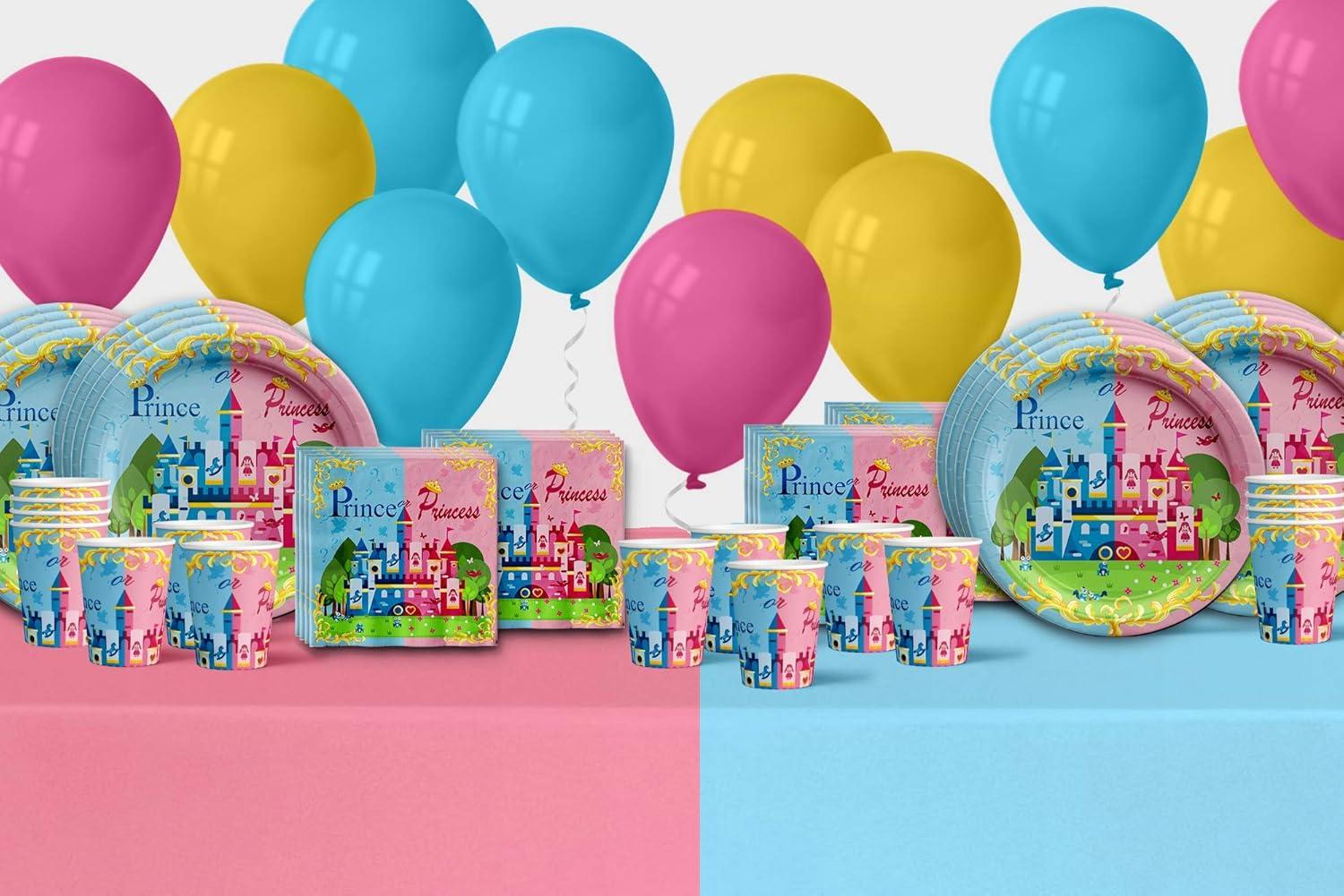 Little Prince or Princess Baby Gender Reveal Party Supplies Set Plates Napkins Cups Tableware Kit for 16