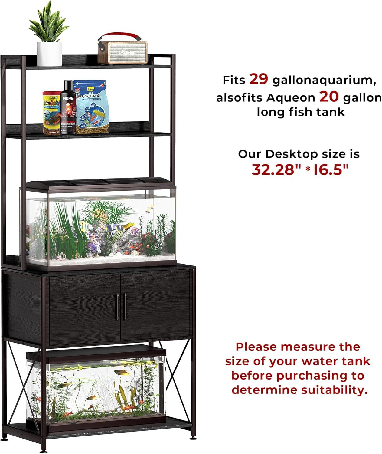 Herture 20-29 Gallon Fish Tank Stand, Aquarium Stand with 2 Shelves and Cabinet , for 20 Gallon Long Aquarium, Metal Frame 32.28" L*16.53" W