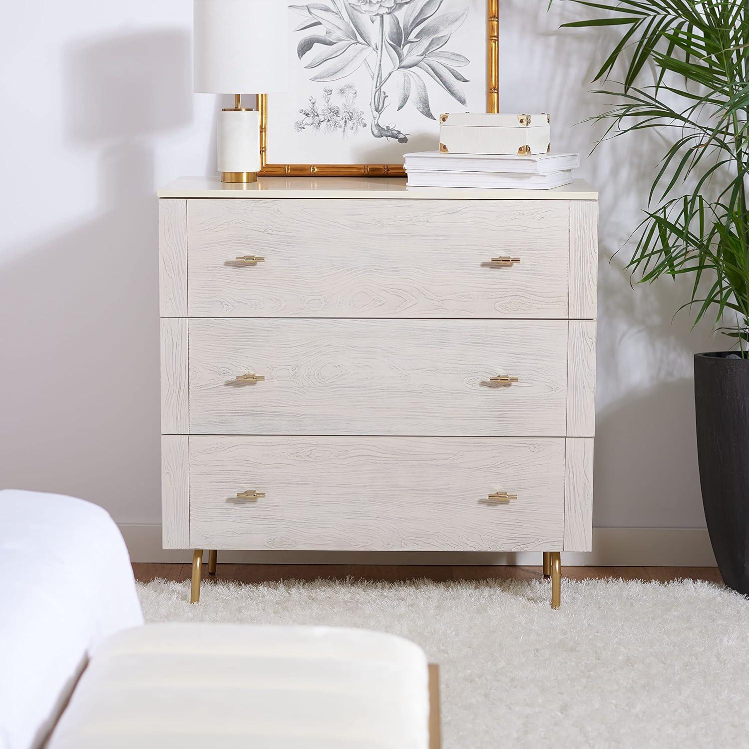 SAFAVIEH Genevieve Mid-Century Retro 3 Drawer Dresser, Cream/White Washed (36 in. W x 18 in. D x 36 in. H)