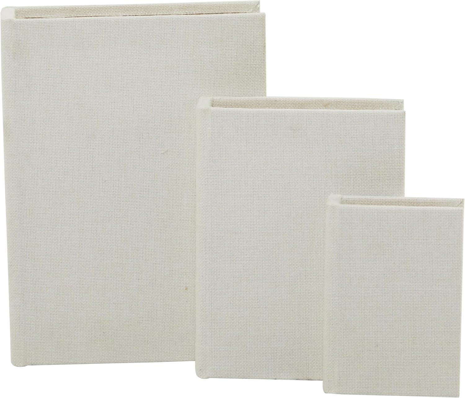 White Linen Fabric Rectangular Lidded Storage Boxes with Dividers