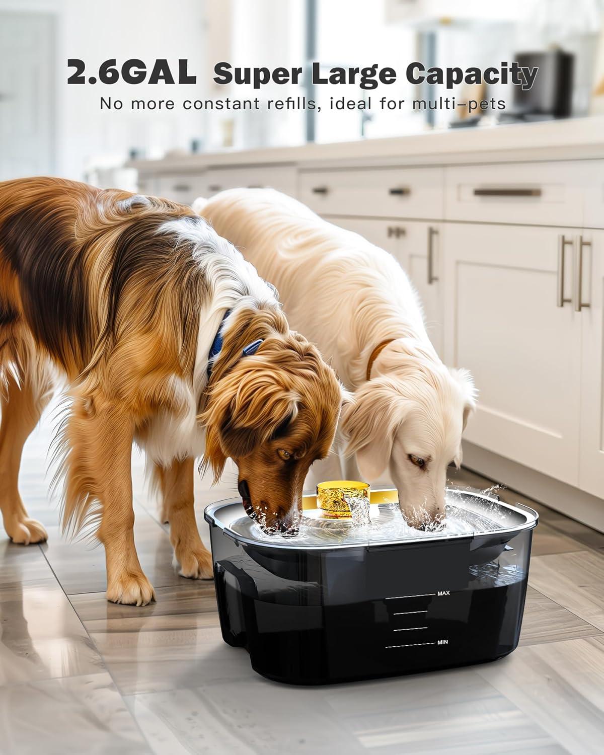 Dog Water Fountain, Dog Water Fountain for Large Dogs Stainless Steel, Large Dog Water Bowl Dispennser 2.6Gal 10L Pet Water Fountain, BPA Free