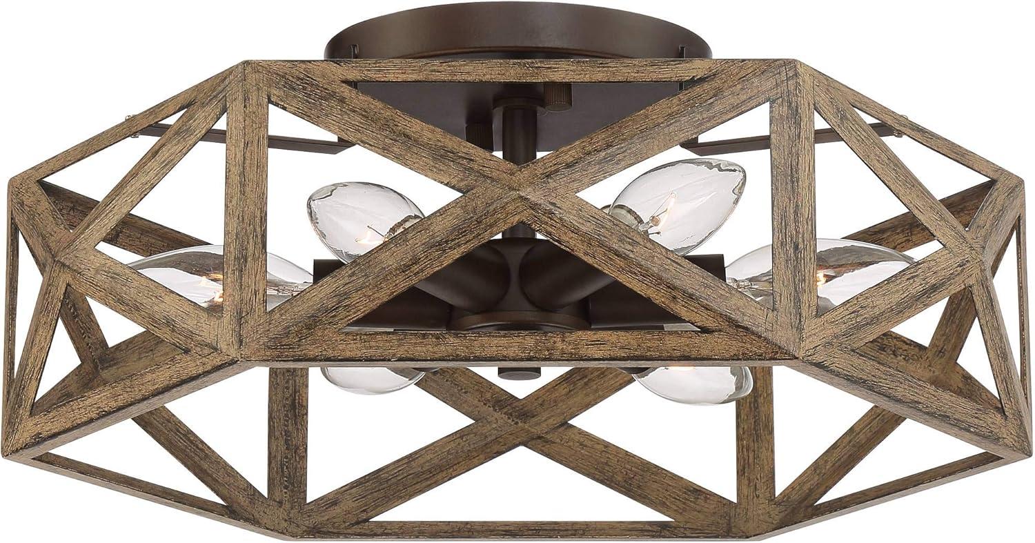 Possini Euro Design Moorcroft Modern Farmhouse Ceiling Light Semi Flush Mount Fixture 14 1/2" Wide Dark Wood Bronze 6-Light Hexagon Frame for Bedroom