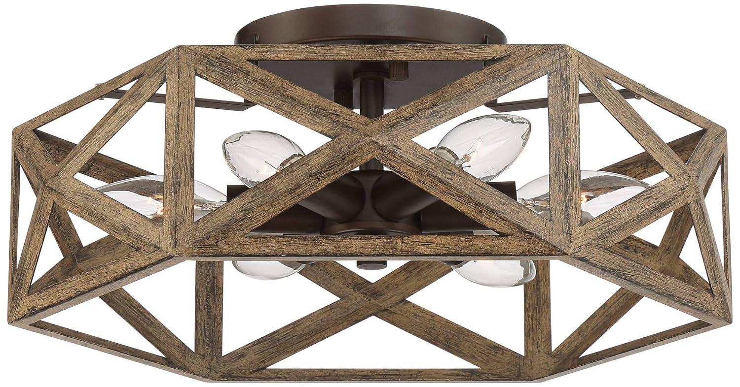 Possini Euro Design Moorcroft Modern Farmhouse Ceiling Light Semi Flush Mount Fixture 14 1/2" Wide Dark Wood Bronze 6-Light Hexagon Frame for Bedroom