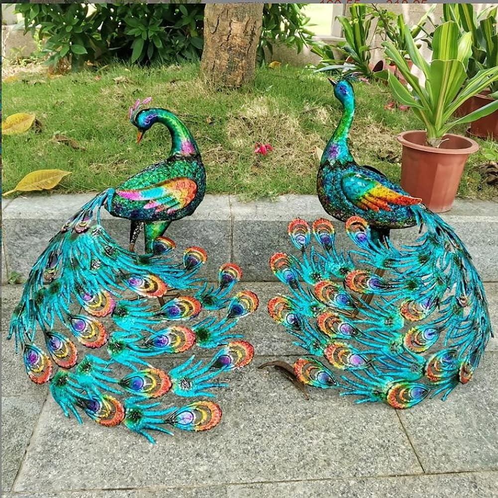 Colorful Metal Peacock Yard Art Sculpture for Outdoor Decoration