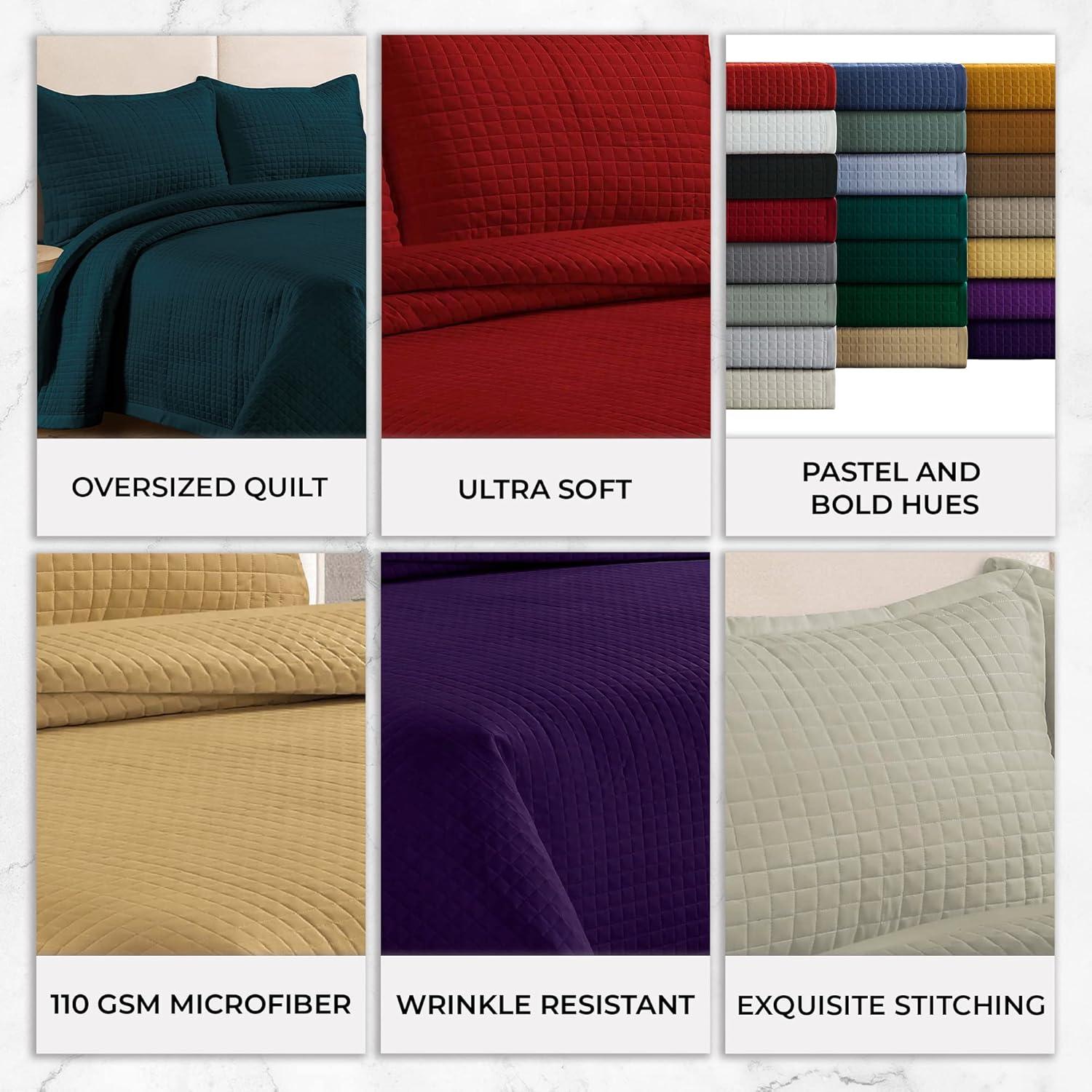 King Naples Microfiber Quilt Set Deep Red - Tribeca Living: Includes 2 King Shams, Box Quilting Design